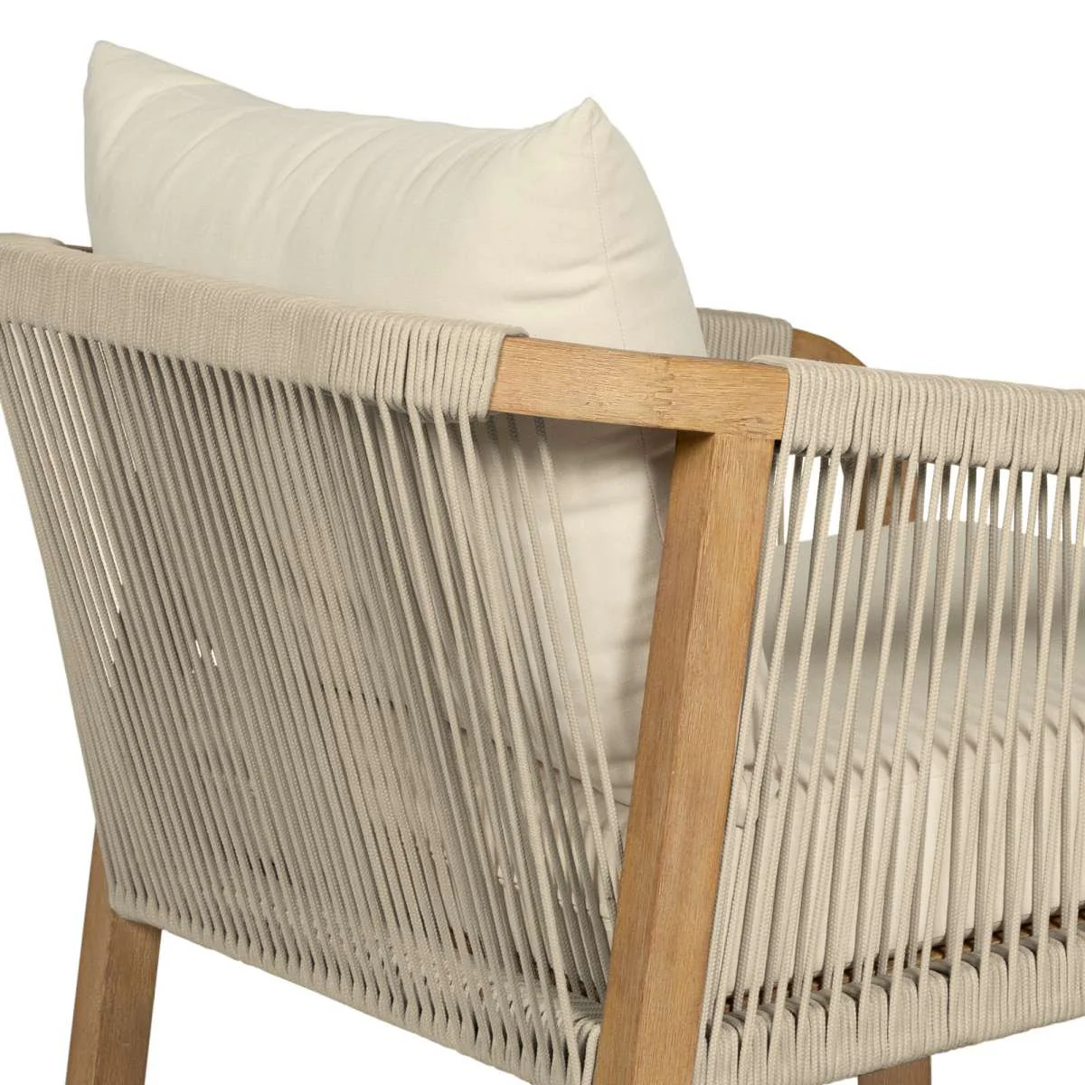 Cypress Outdoor Patio Chair in Blonde Eucalyptus Wood and Light Gray Rope with Ivory Olefin Cushions By Armen Living - Image 9