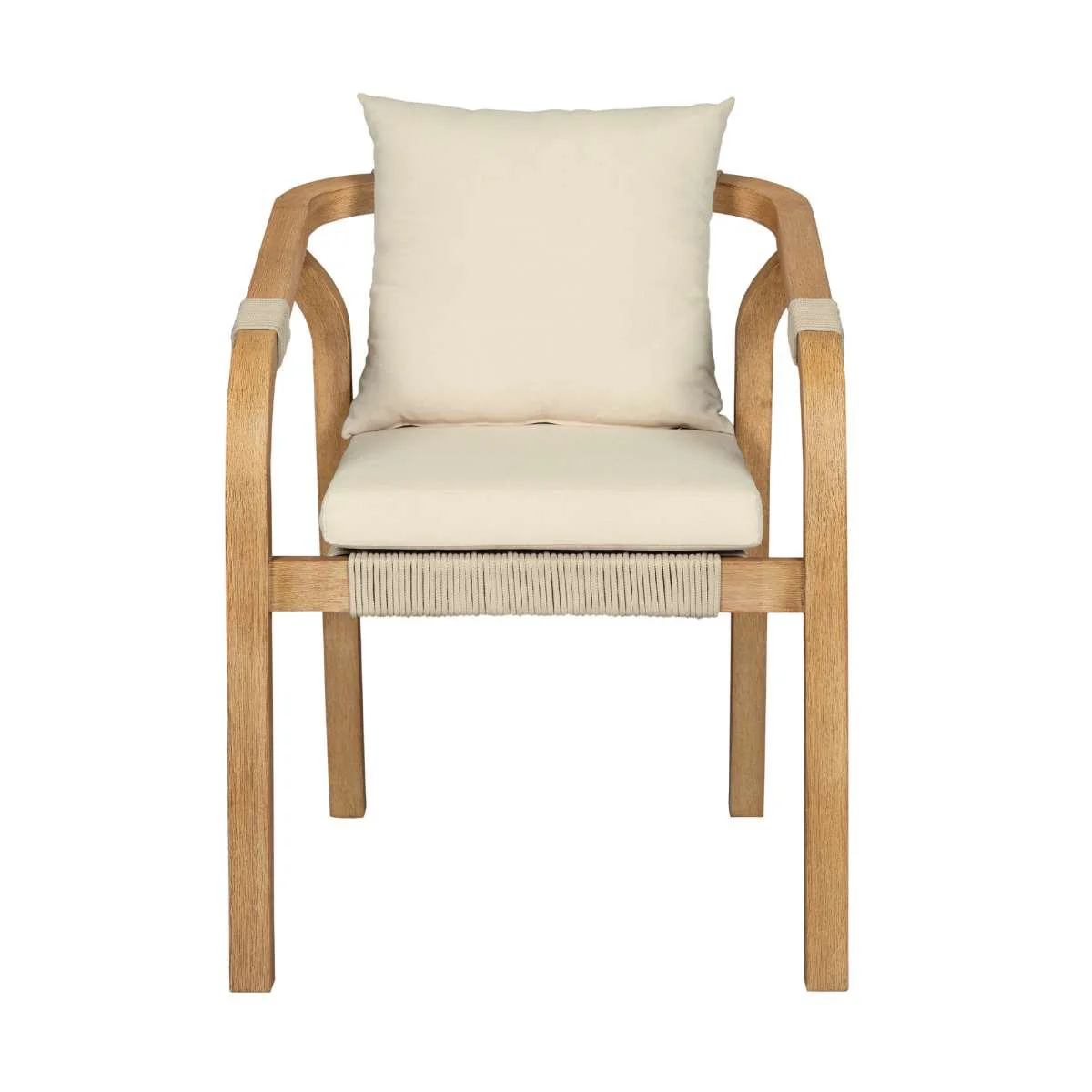 Cypress Outdoor Patio Dining Chair in Blonde Eucalyptus Wood and Light Gray Rope with Ivory Cushions - Set of 2 By Armen Living - Image 4