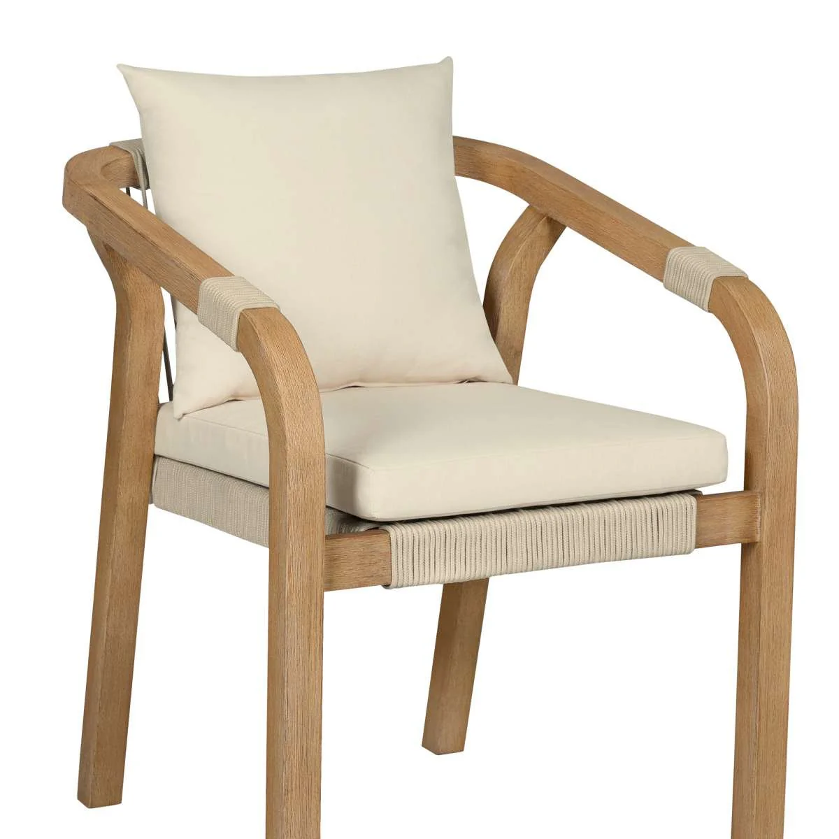 Cypress Outdoor Patio Dining Chair in Blonde Eucalyptus Wood and Light Gray Rope with Ivory Cushions - Set of 2 By Armen Living - Image 6