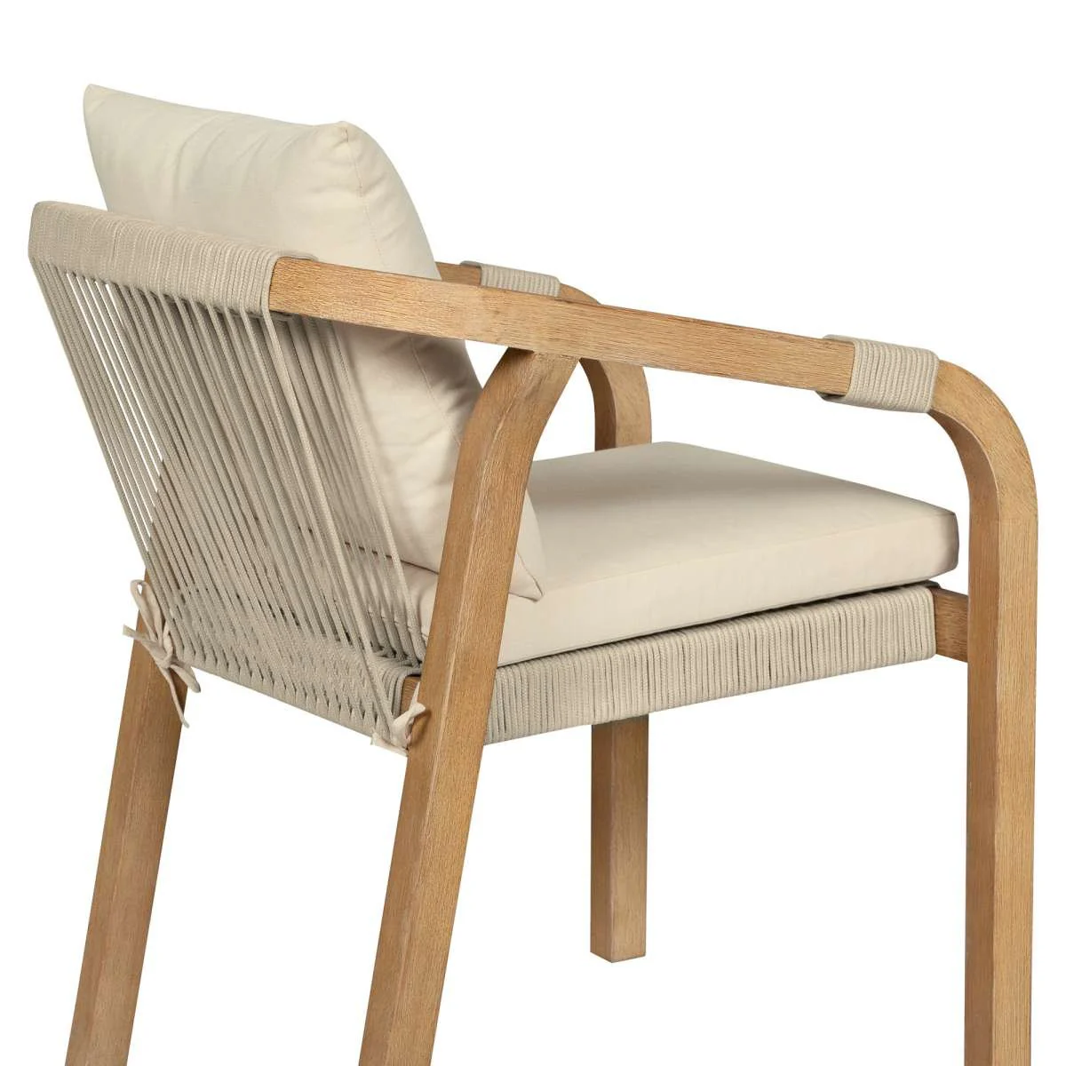 Cypress Outdoor Patio Dining Chair in Blonde Eucalyptus Wood and Light Gray Rope with Ivory Cushions - Set of 2 By Armen Living - Image 9