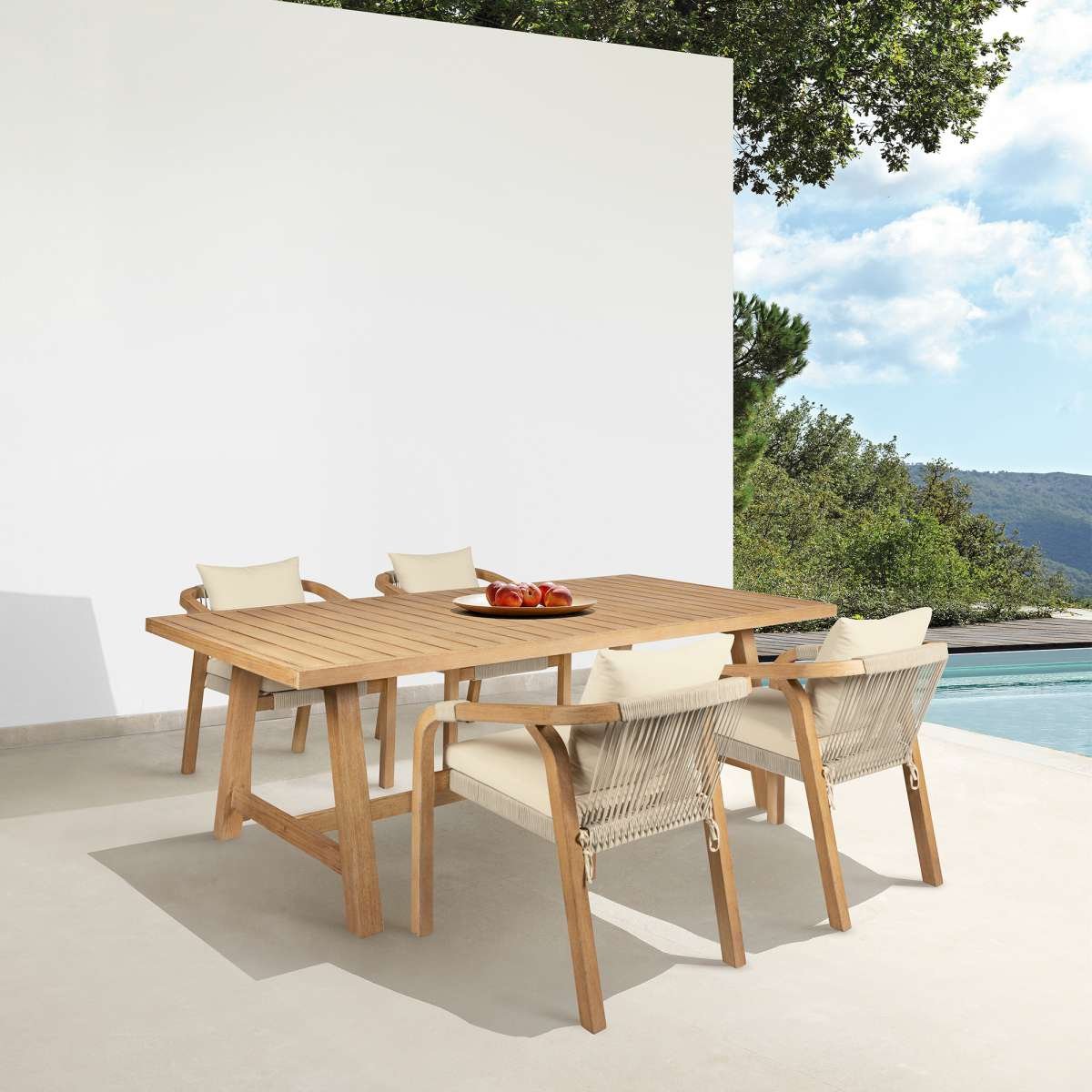 Cypress Outdoor Patio Dining Table in Blonde Eucalyptus Wood By Armen Living - Image 2