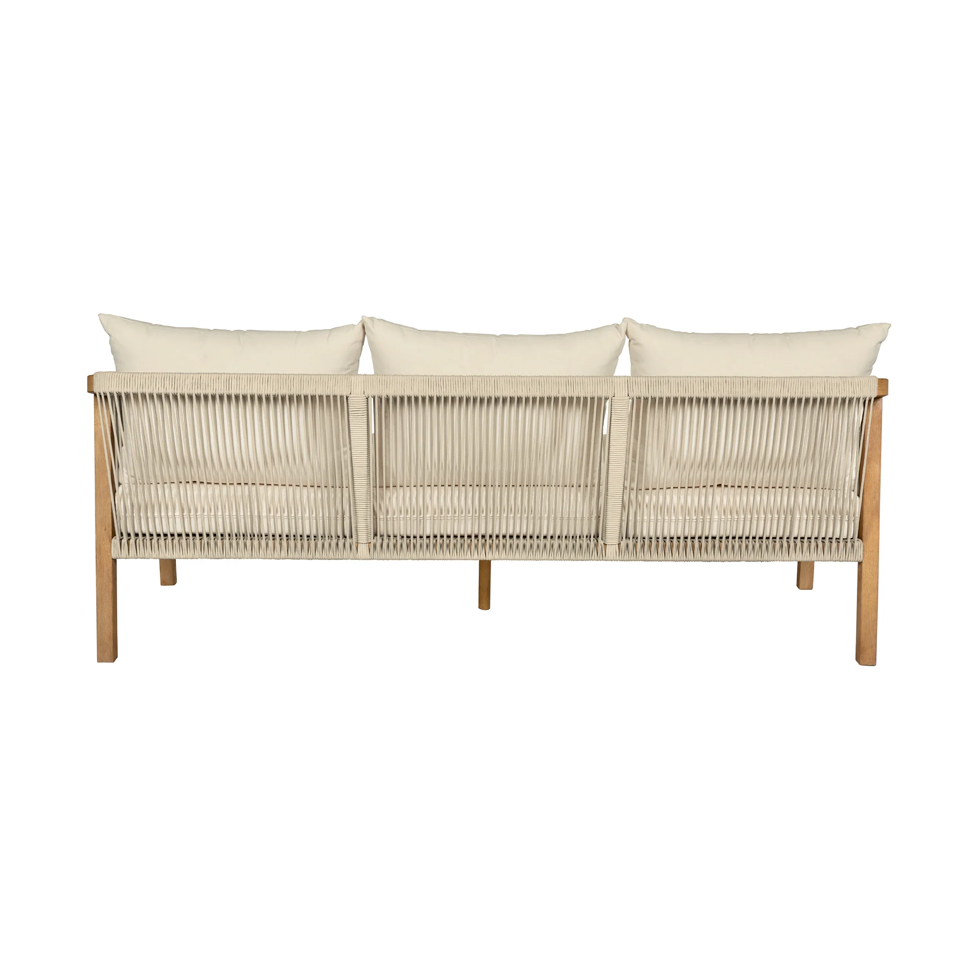 Cypress Outdoor Patio Sofa in Blonde Eucalyptus Wood and Light Gray Rope with Ivory Olefin Cushions By Armen Living - Image 6
