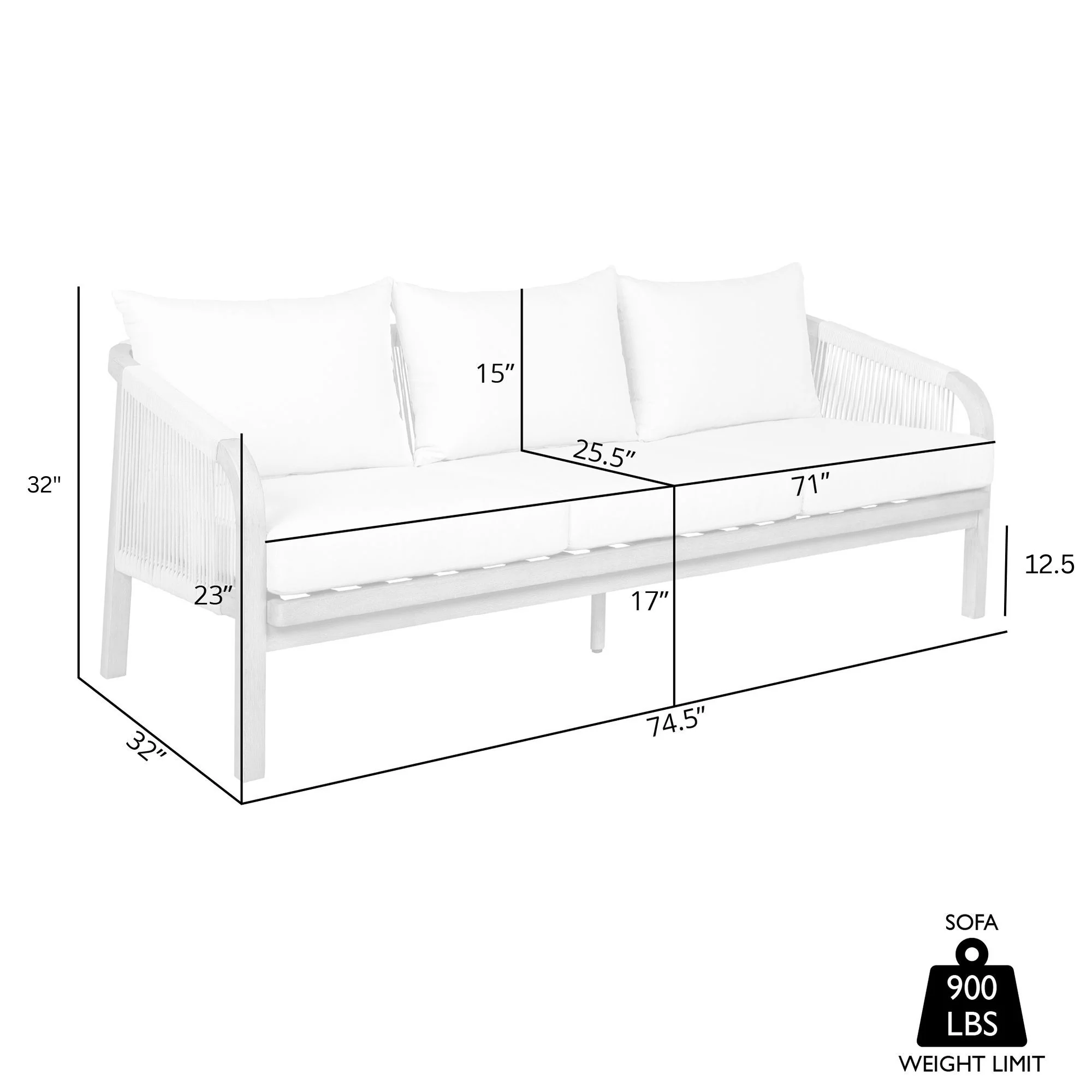 Cypress Outdoor Patio Sofa in Blonde Eucalyptus Wood and Light Gray Rope with Ivory Olefin Cushions By Armen Living - Image 9