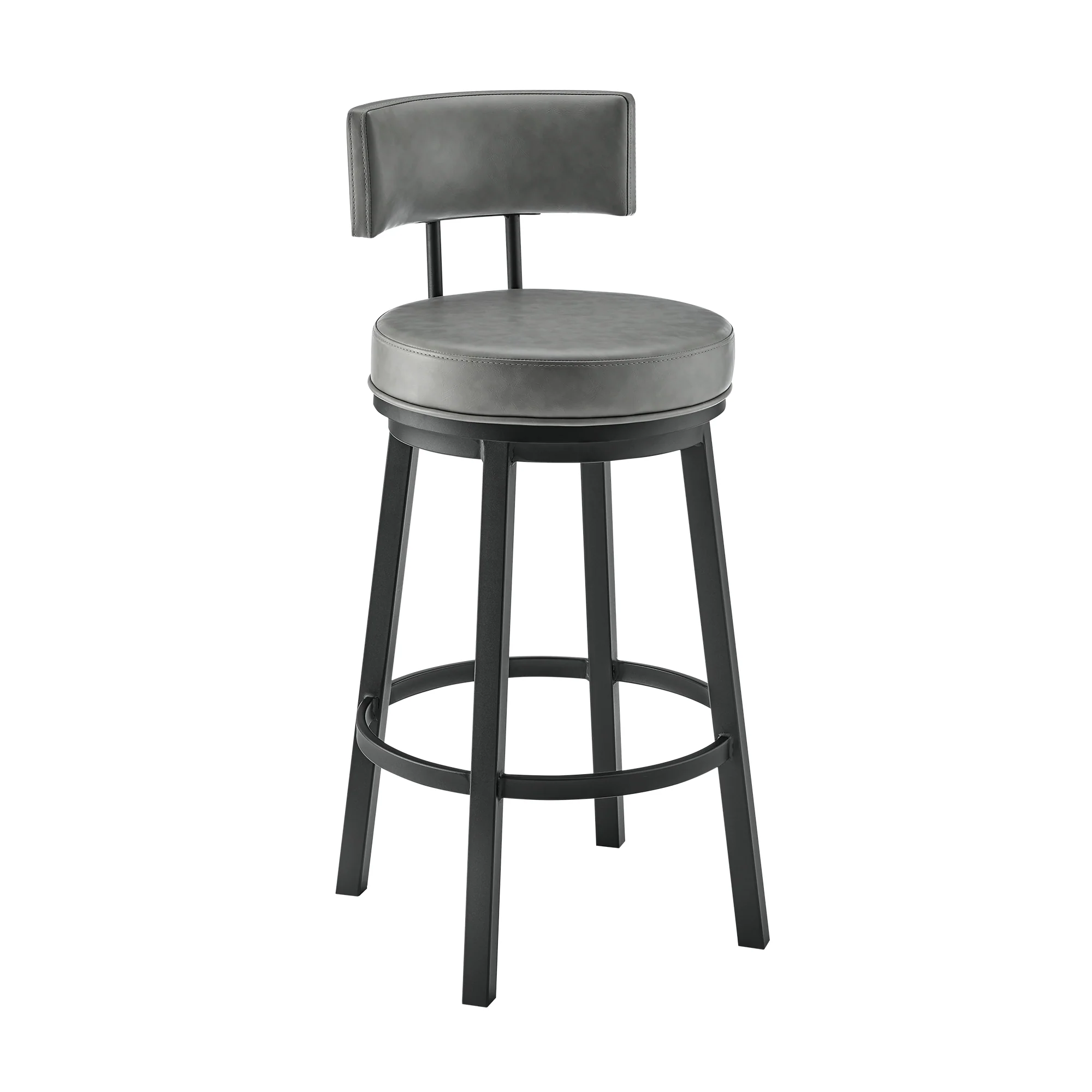 Dalza Swivel Counter or Bar Stool in Black Finish with Grey Faux Leather By Armen Living - Image 2