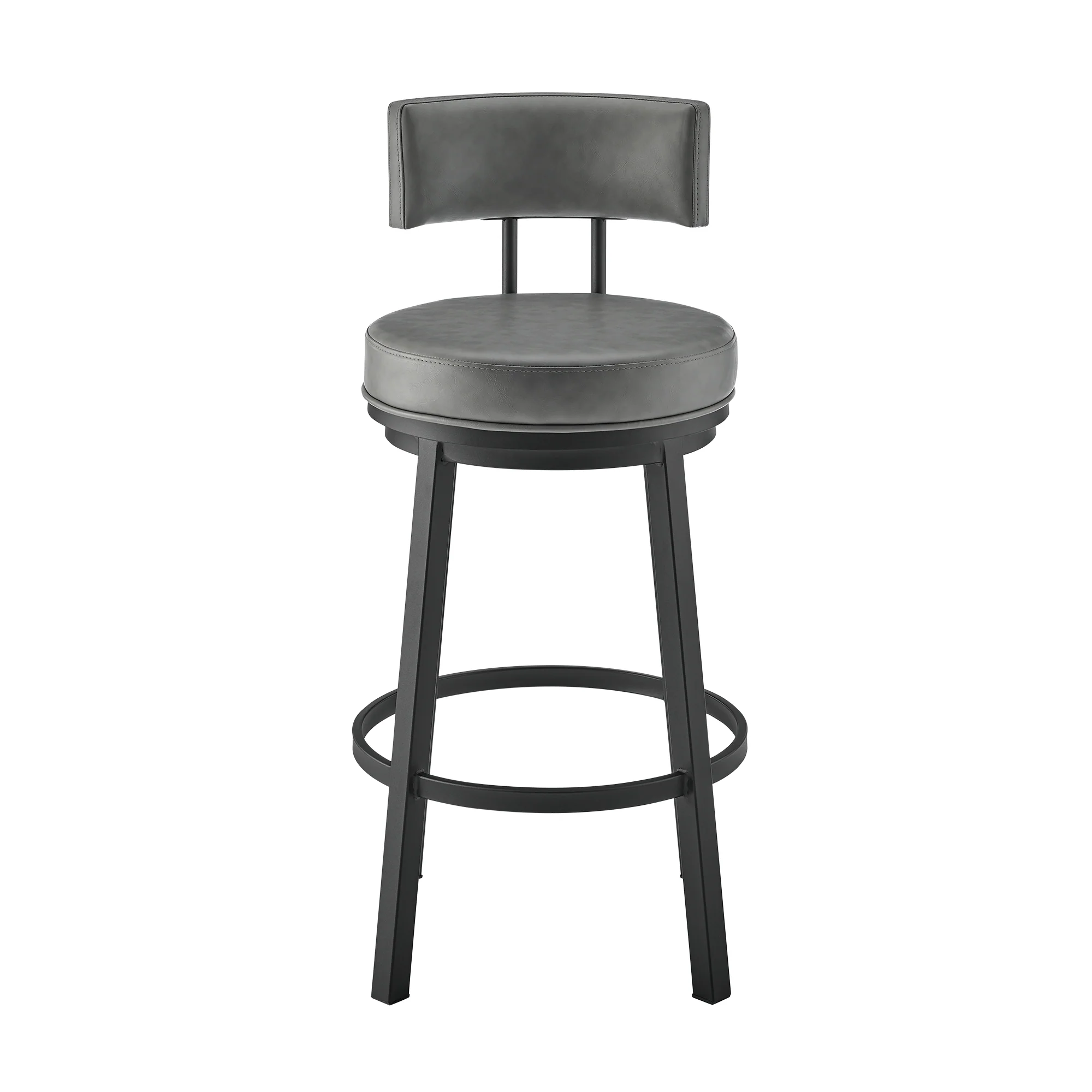 Dalza Swivel Counter or Bar Stool in Black Finish with Grey Faux Leather By Armen Living - Image 3