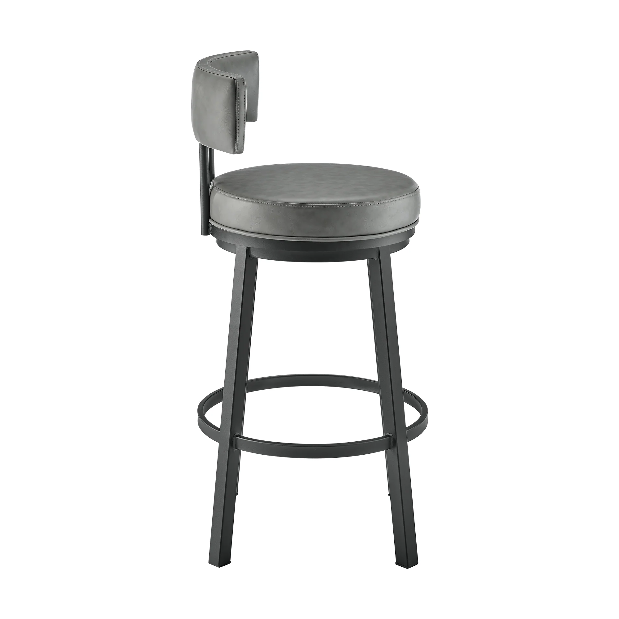 Dalza Swivel Counter or Bar Stool in Black Finish with Grey Faux Leather By Armen Living - Image 4