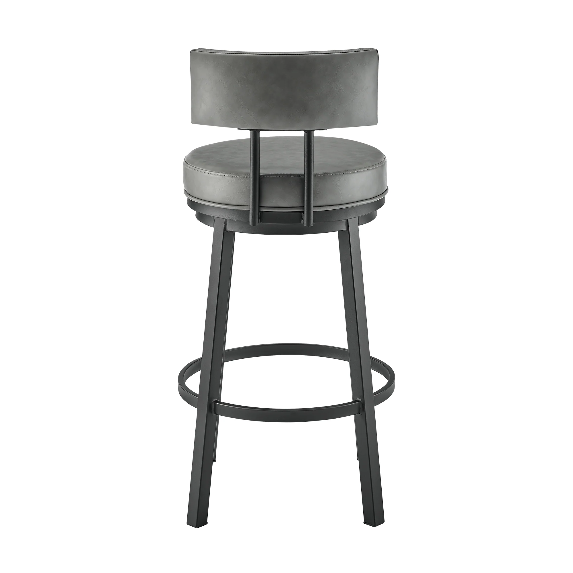Dalza Swivel Counter or Bar Stool in Black Finish with Grey Faux Leather By Armen Living - Image 6