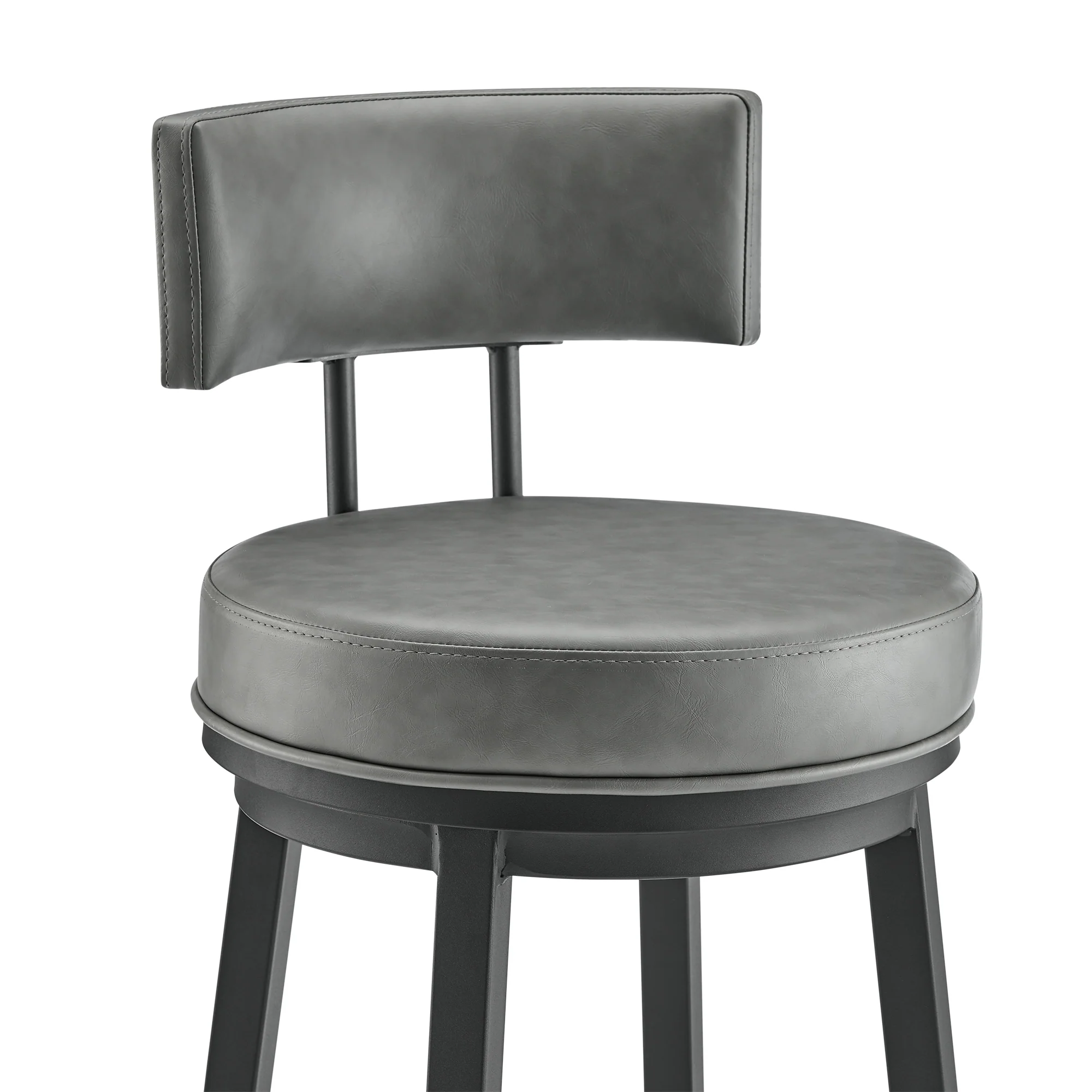 Dalza Swivel Counter or Bar Stool in Black Finish with Grey Faux Leather By Armen Living - Image 7