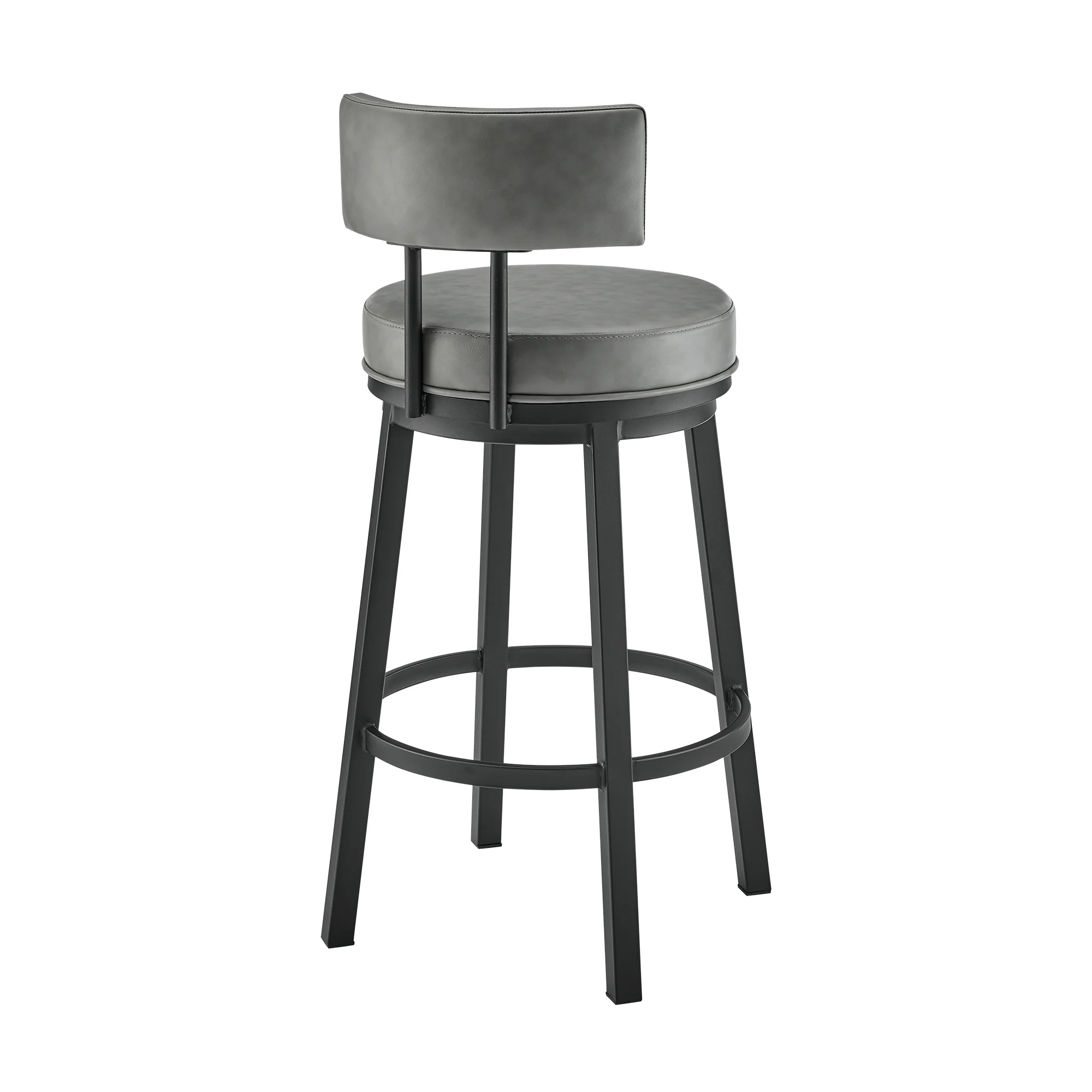 Dalza Swivel Counter or Bar Stool in Black Finish with Grey Faux Leather By Armen Living - Image 5