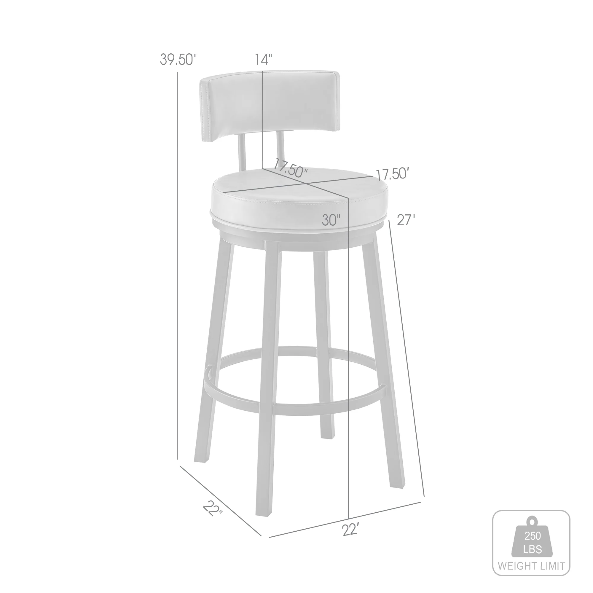 Dalza Swivel Counter or Bar Stool in Black Finish with Grey Faux Leather By Armen Living - Image 9