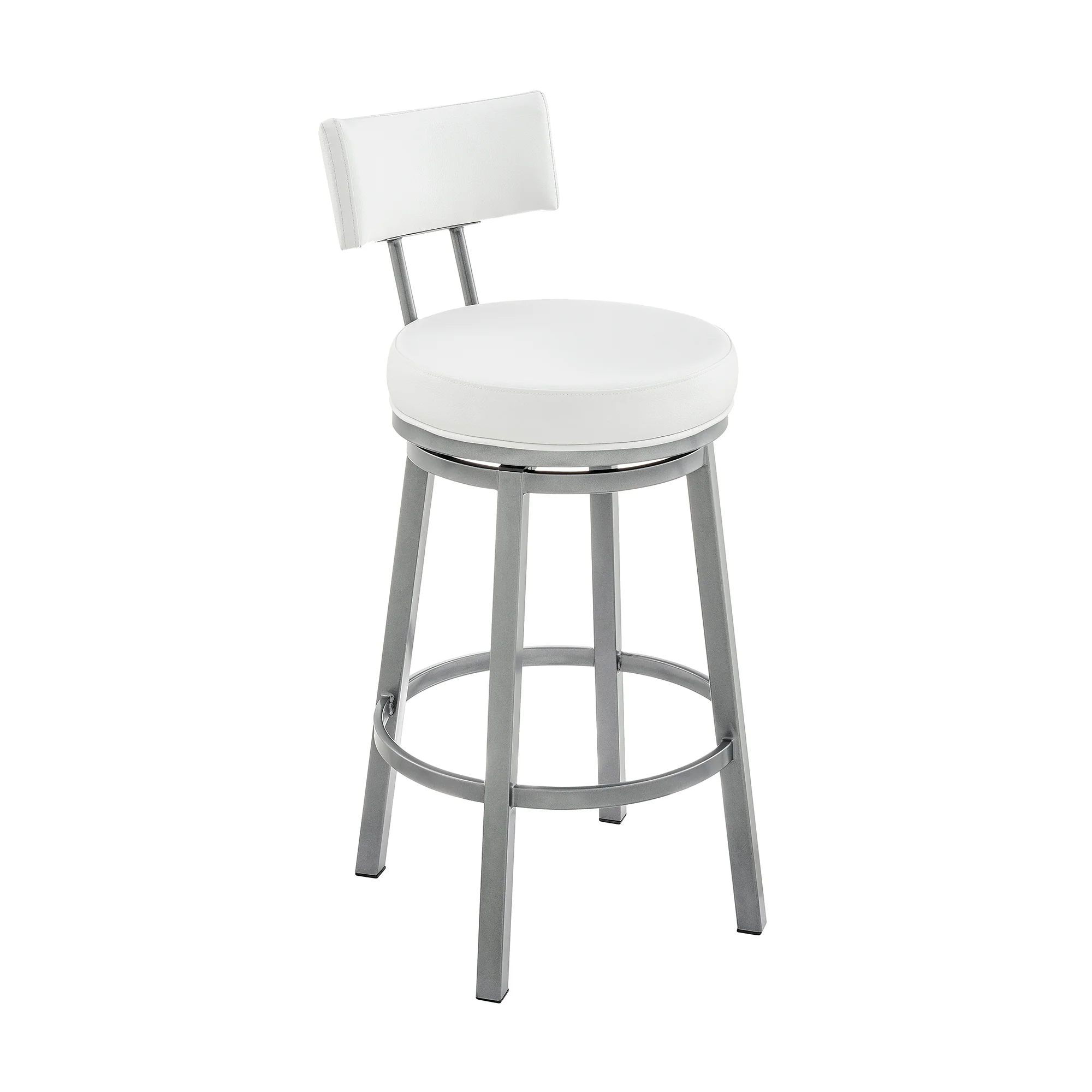 Dalza Swivel Counter or Bar Stool in Cloud Finish with White Faux Leather By Armen Living - Image 2