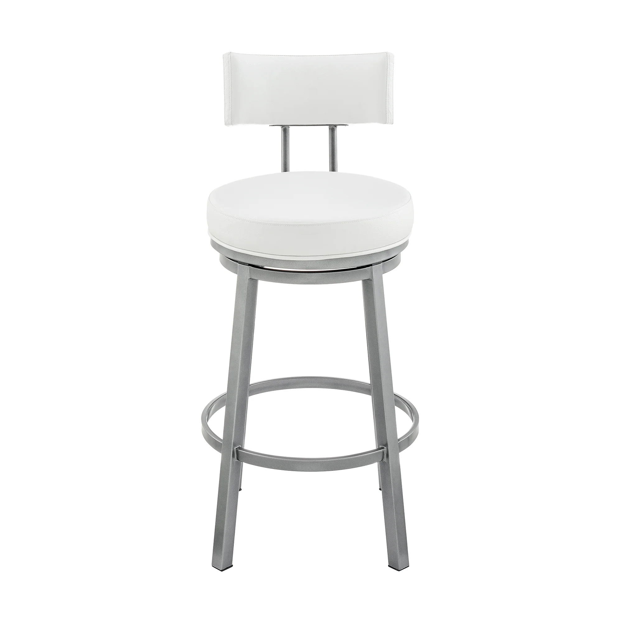 Dalza Swivel Counter or Bar Stool in Cloud Finish with White Faux Leather By Armen Living - Image 3