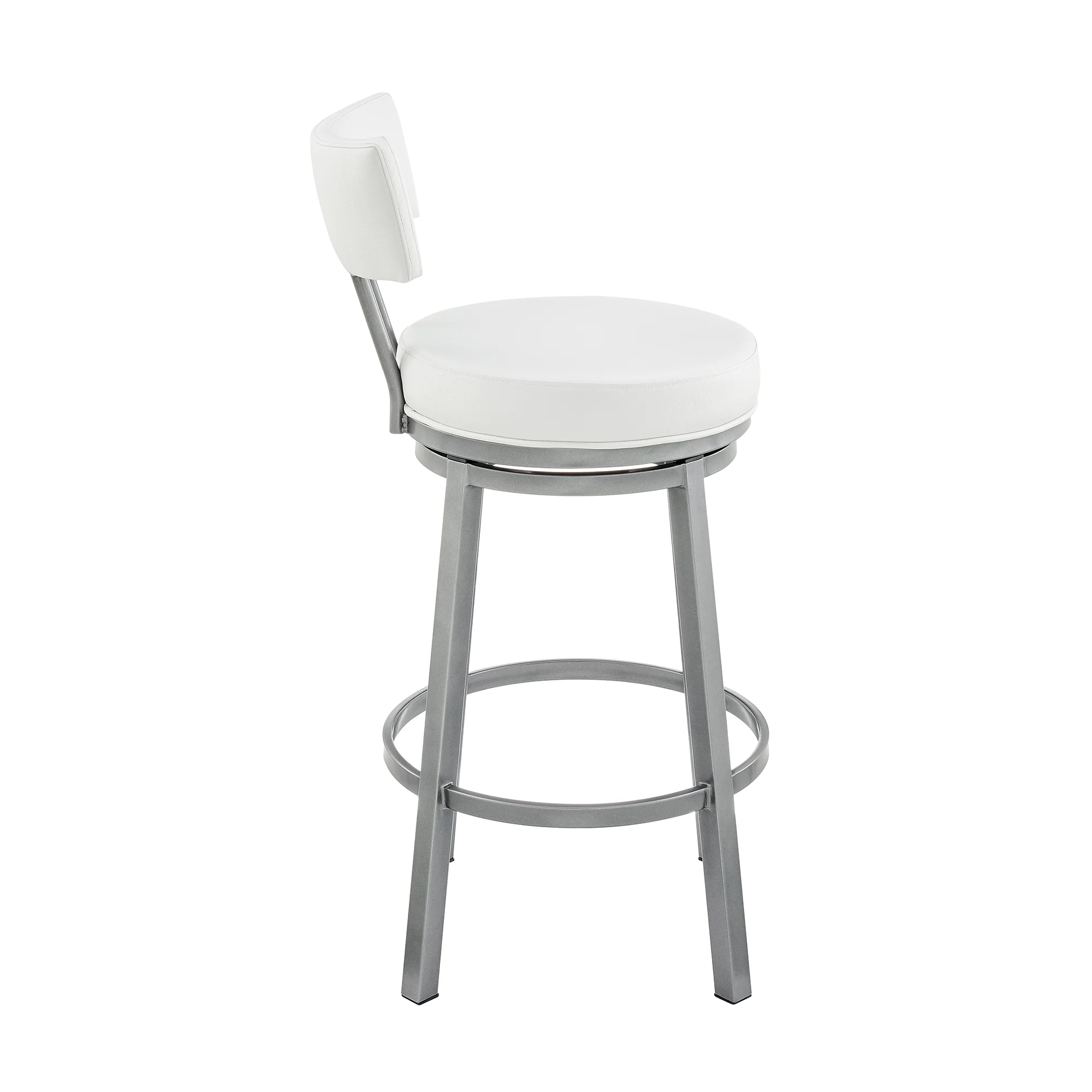 Dalza Swivel Counter or Bar Stool in Cloud Finish with White Faux Leather By Armen Living - Image 4