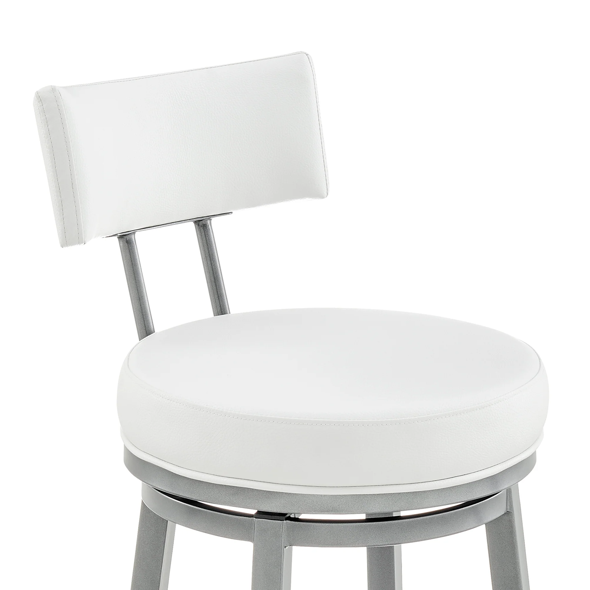 Dalza Swivel Counter or Bar Stool in Cloud Finish with White Faux Leather By Armen Living - Image 7