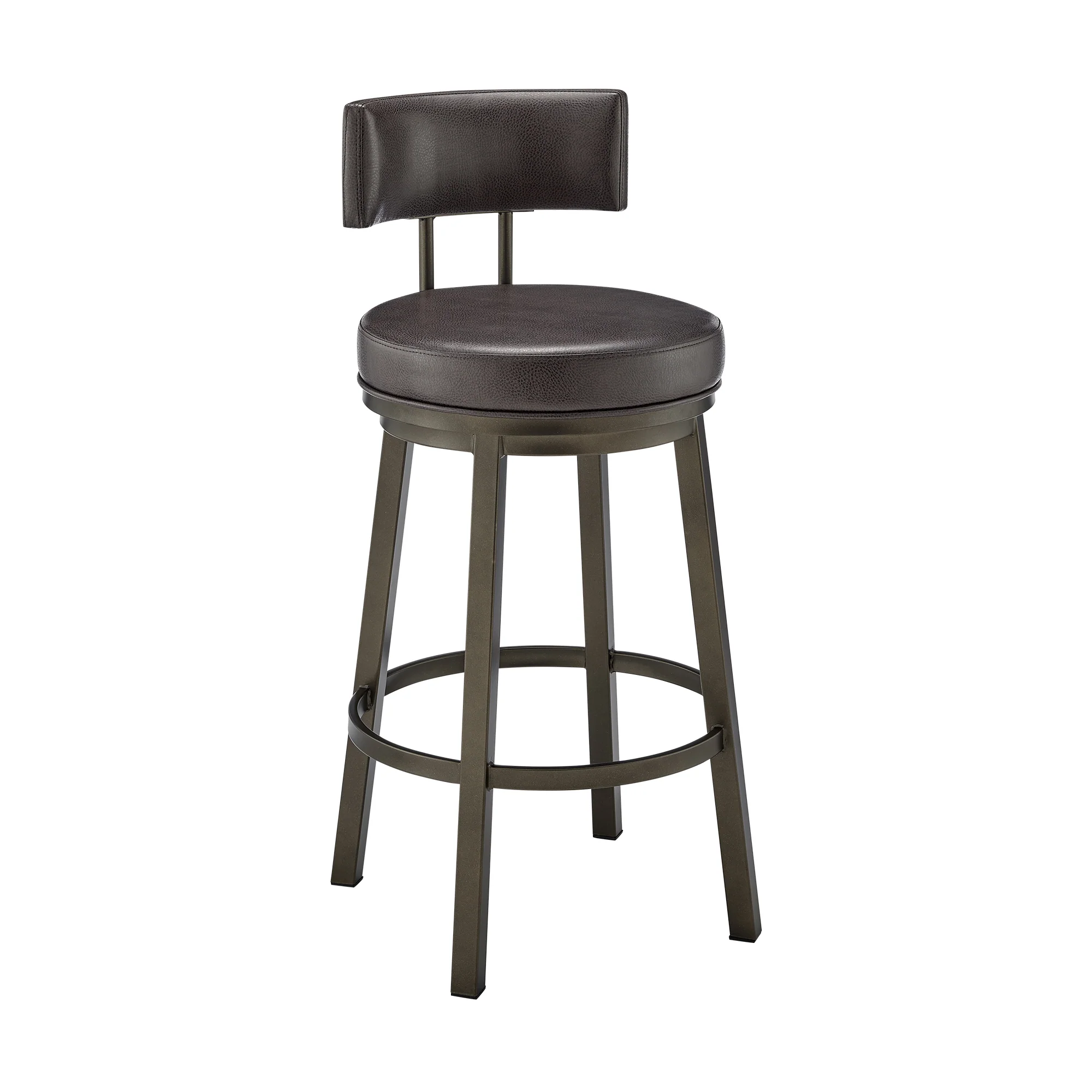 Dalza Swivel Counter or Bar Stool in Mocha Finish with Brown Faux Leather By Armen Living - Image 2
