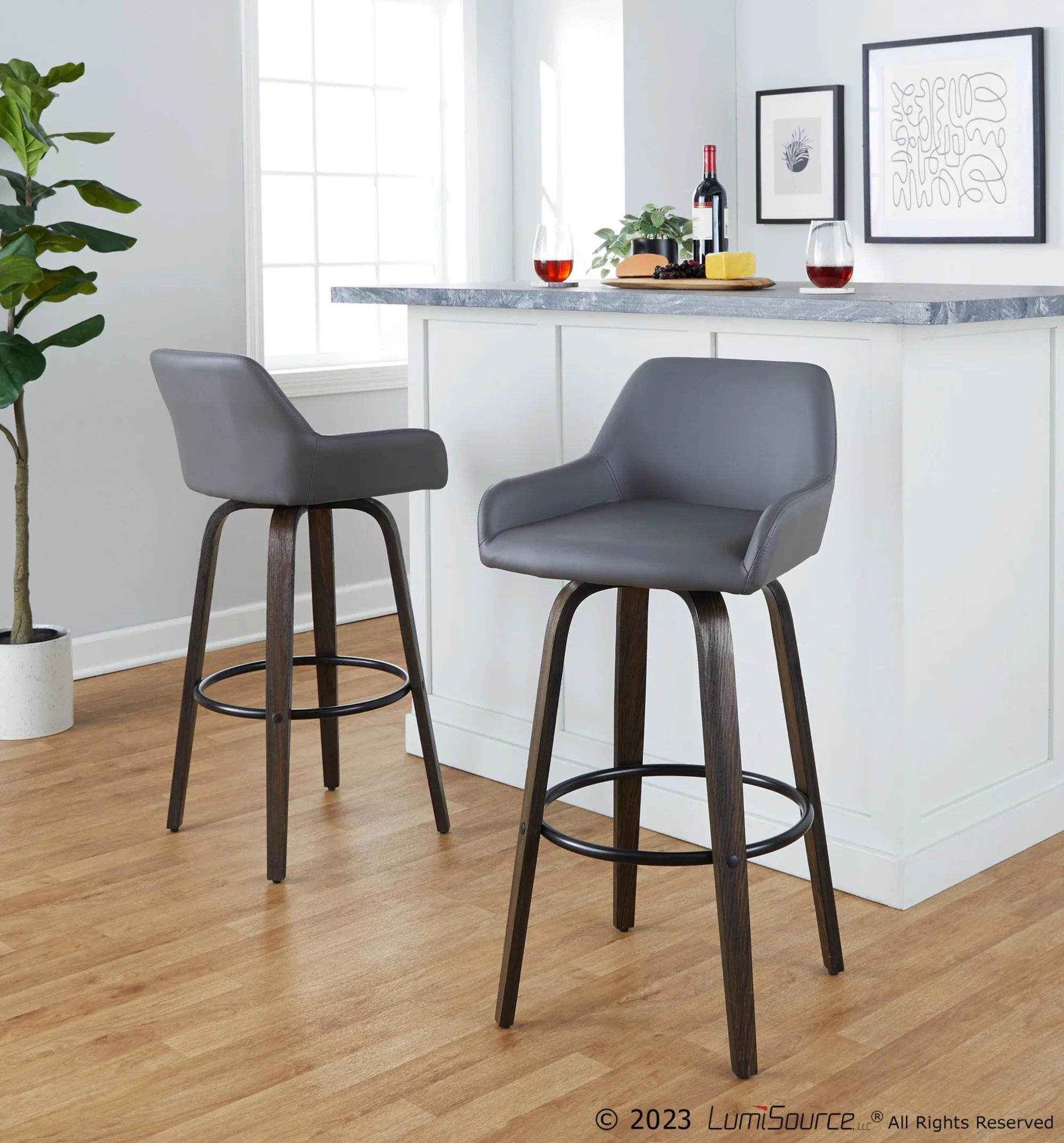 Daniella 30" Fixed-Height Barstool - Set of 2 By LumiSource - B30-DNLAPU-GRTZQ2 BNCAM2 - Image 11