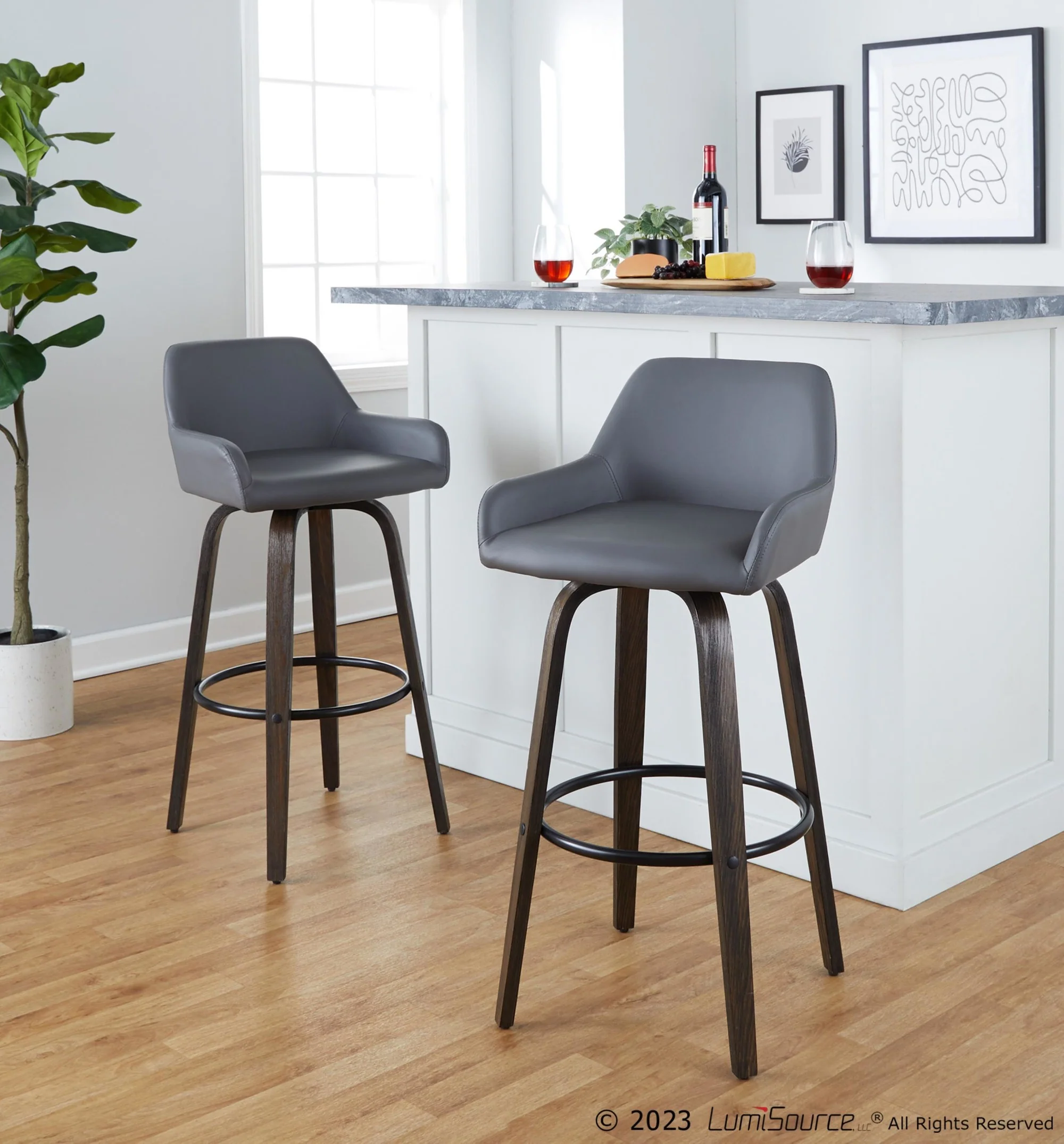 Daniella 30" Fixed-Height Barstool - Set of 2 By LumiSource - B30-DNLAPU-GRTZQ2 BNCAM2 - Image 12
