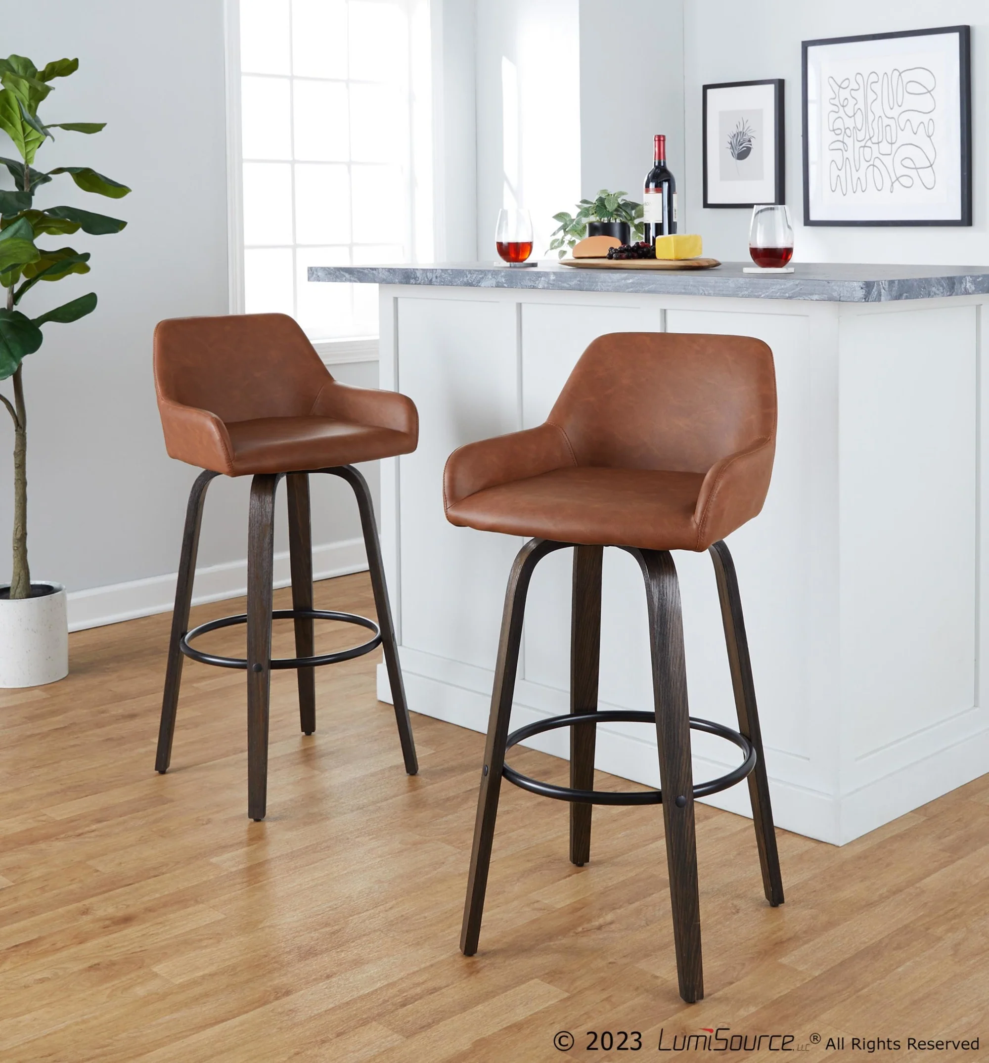 Daniella 30" Fixed-Height Barstool - Set of 2 By LumiSource - B30-DNLAPU-GRTZQ2 BNCAM2 - Image 2