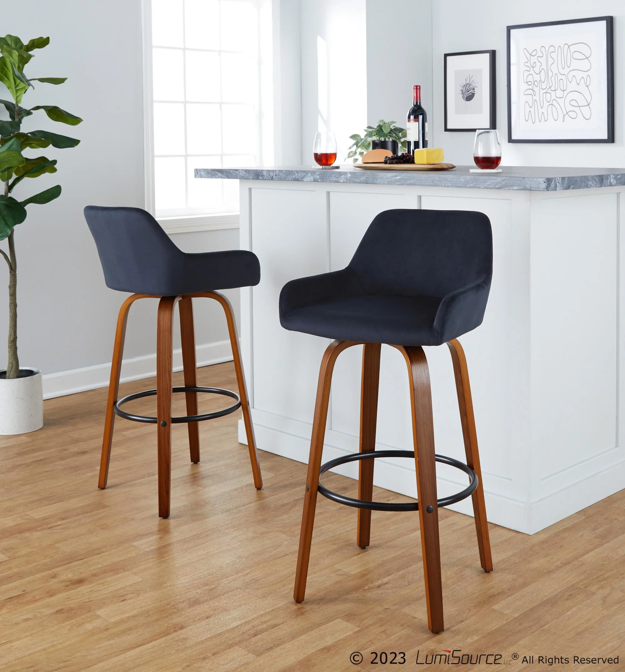 Daniella 30" Fixed-Height Barstool - Set of 2 By LumiSource - B30-DNLAV-GRTZQ2 WLBK2 - Image 2