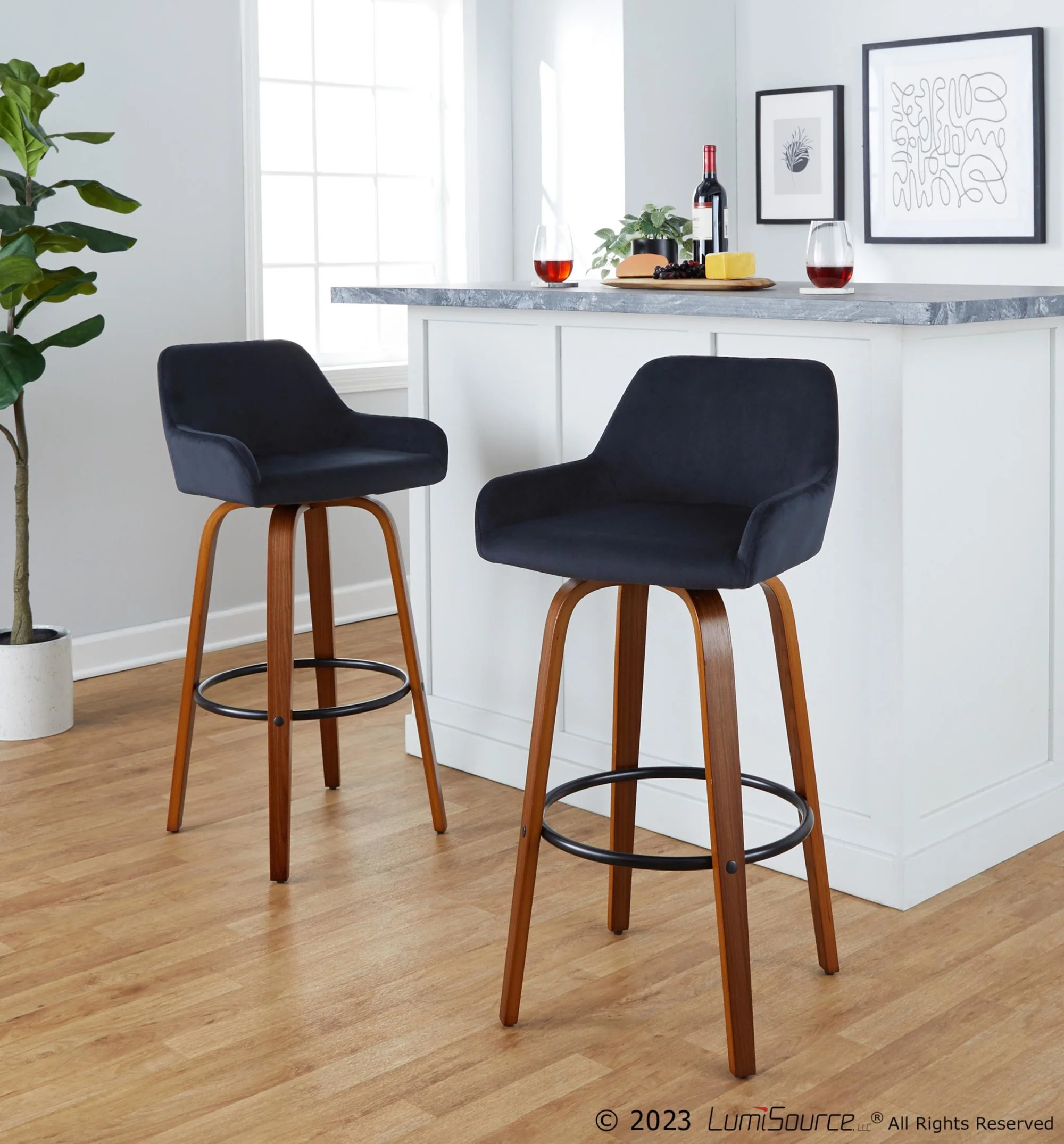 Daniella 30" Fixed-Height Barstool - Set of 2 By LumiSource - B30-DNLAV-GRTZQ2 WLBK2 - Image 3
