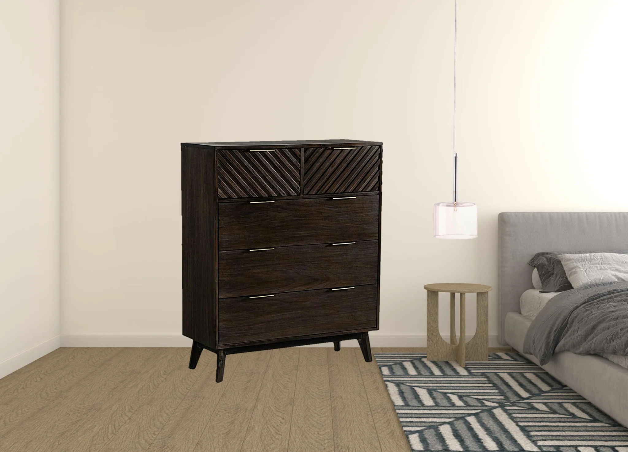 Dark Acacia Solid Wood Five Drawer Dresser By Homeroots - Image 3