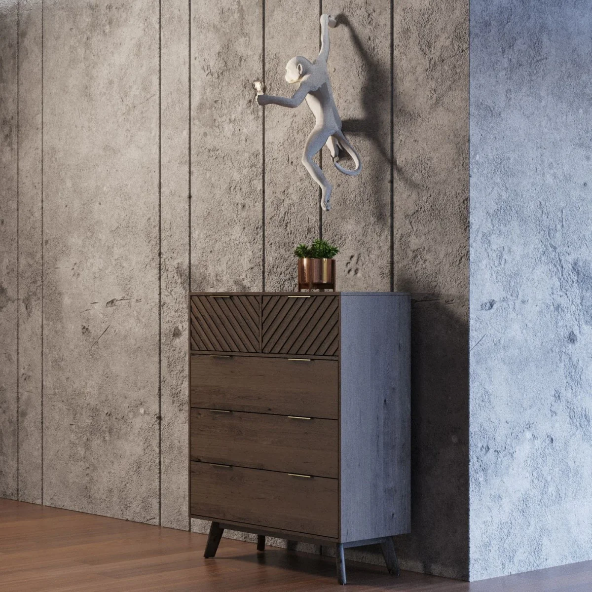 Dark Acacia Solid Wood Five Drawer Dresser By Homeroots - Image 4
