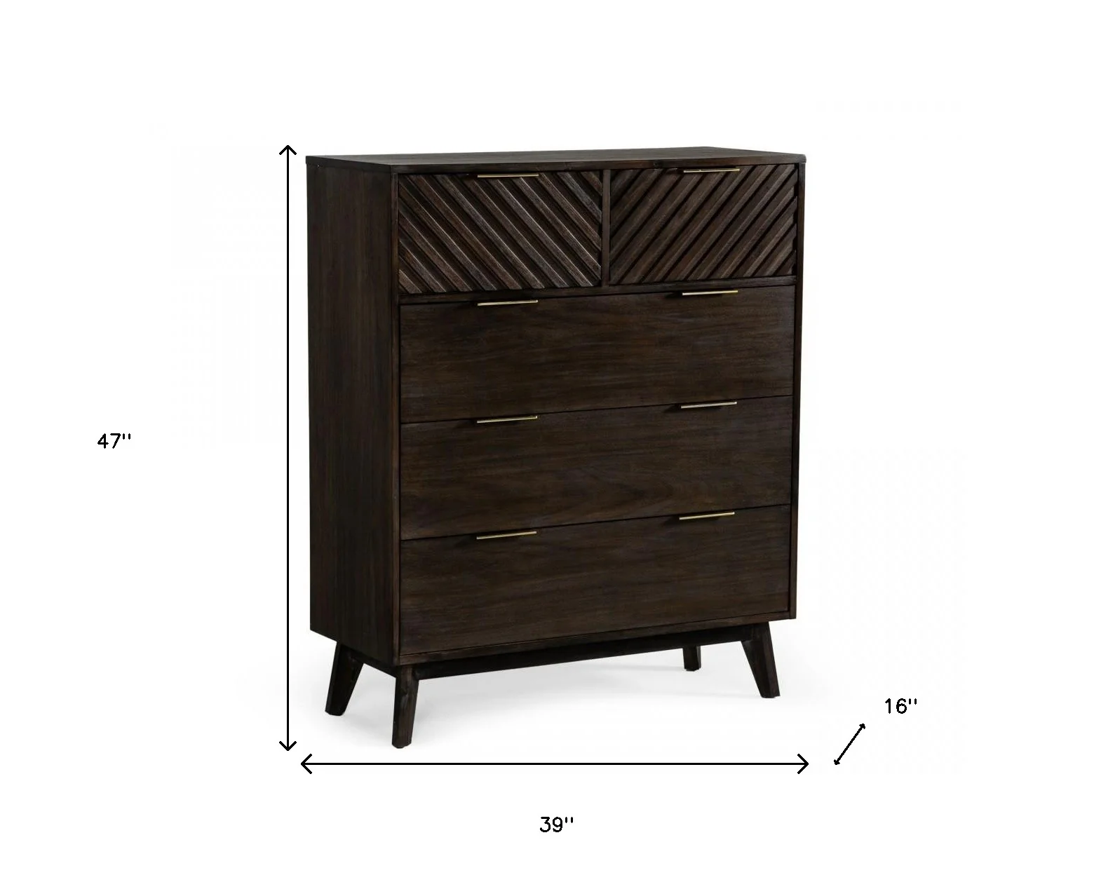 Dark Acacia Solid Wood Five Drawer Dresser By Homeroots - Image 7