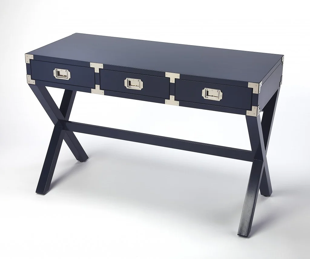 Dark Blue Campaign Style Desk By Homeroots - Image 2