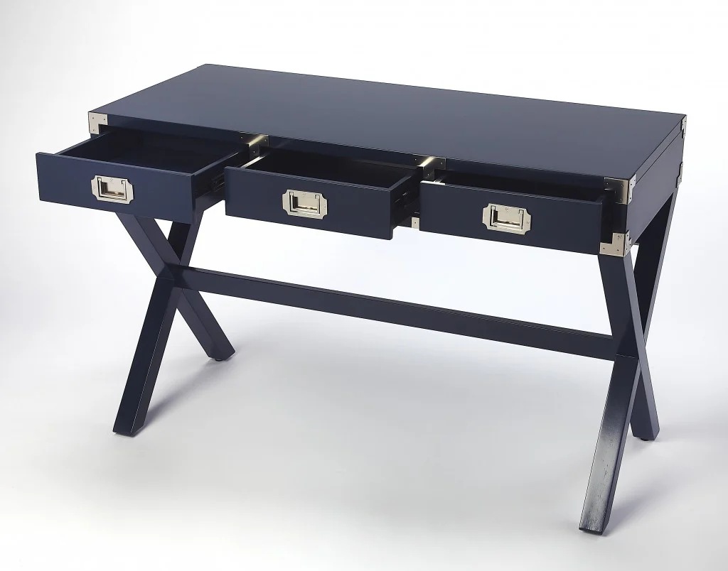 Dark Blue Campaign Style Desk By Homeroots - Image 3