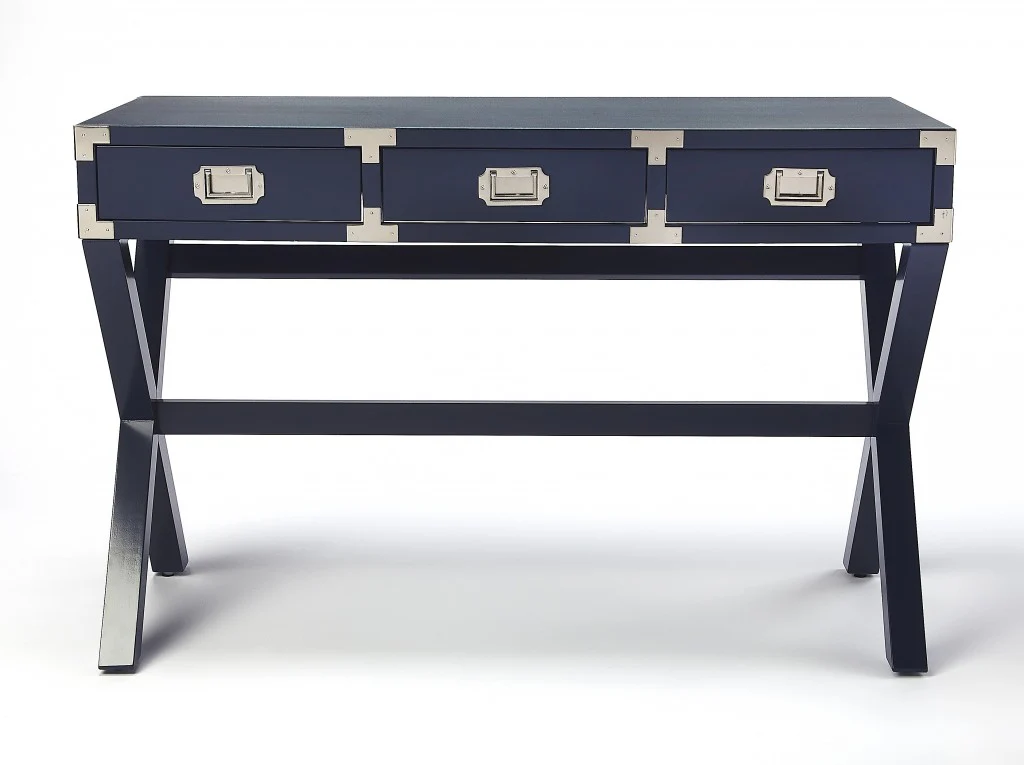 Dark Blue Campaign Style Desk By Homeroots - Image 4