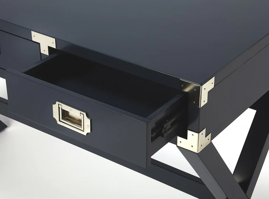 Dark Blue Campaign Style Desk By Homeroots - Image 5