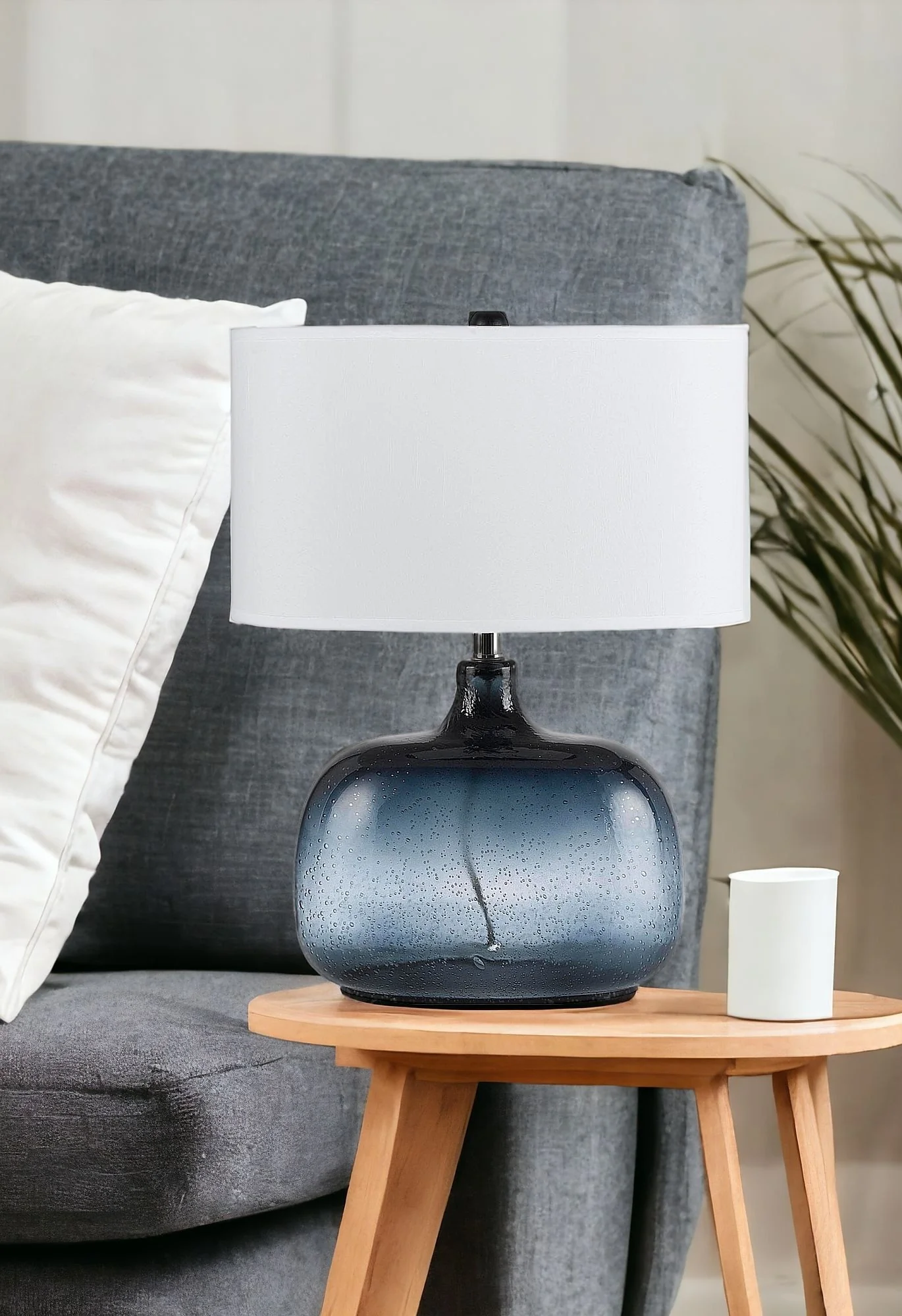 Dark Blue Glass Table Lamp With White Novelty Shade By Homeroots - Image 5