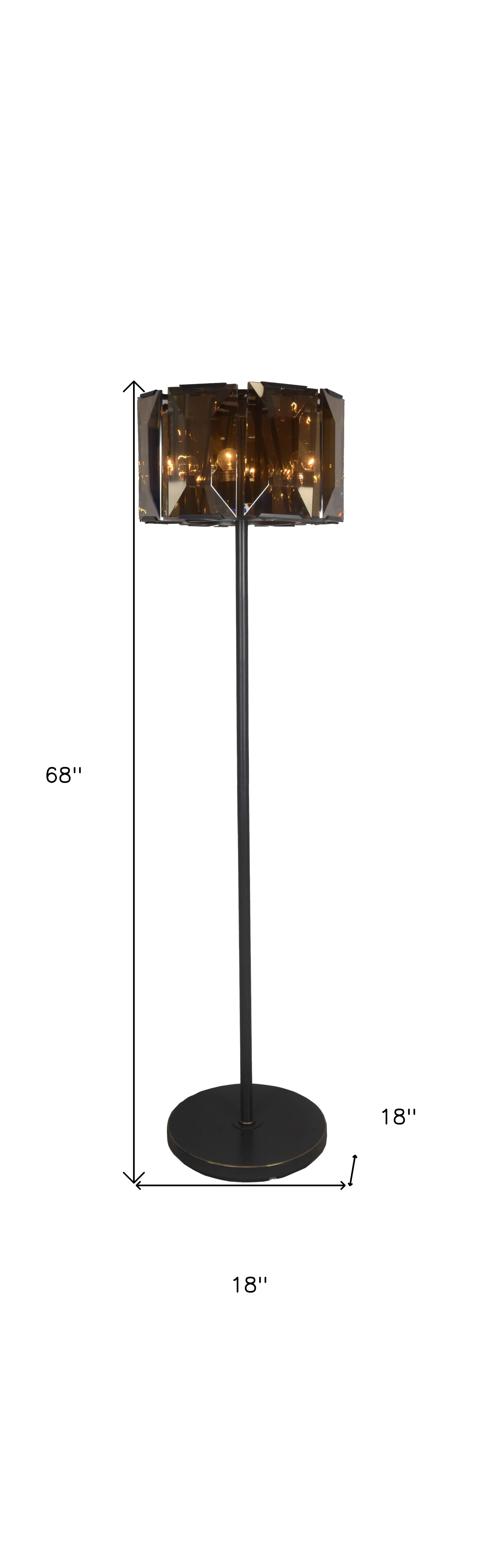 Dark Bronze Floor Lamp With Amber Solid Color Beveled Glass Drum Shade By Homeroots - Image 3