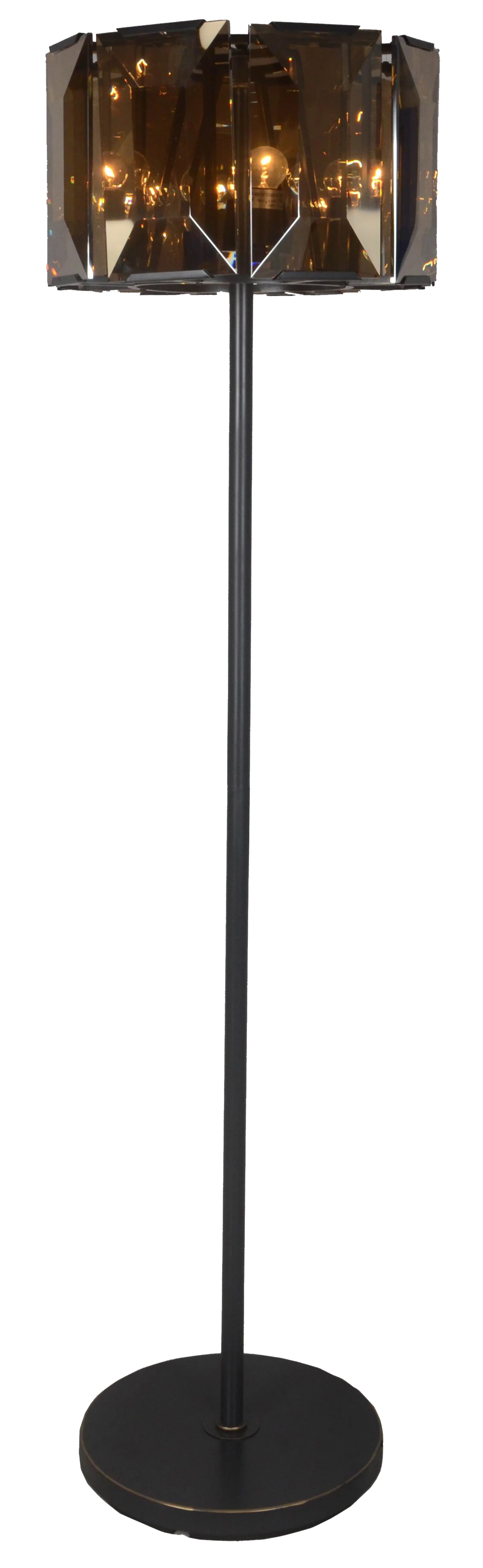 Dark Bronze Floor Lamp With Amber Solid Color Beveled Glass Drum Shade By Homeroots - Image 5