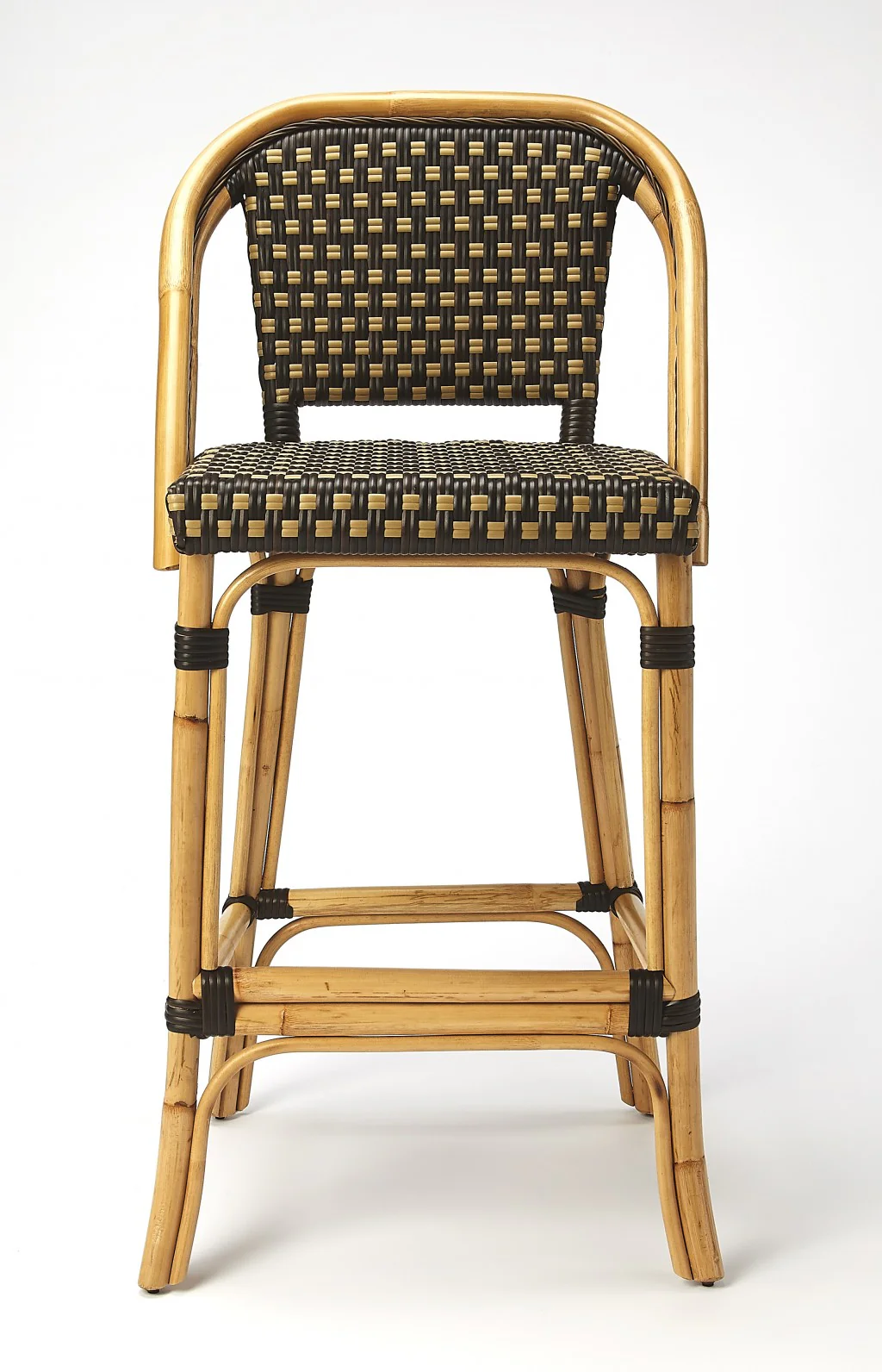 Dark Brown And Beige Rattan Bar Stool By Homeroots - Image 3