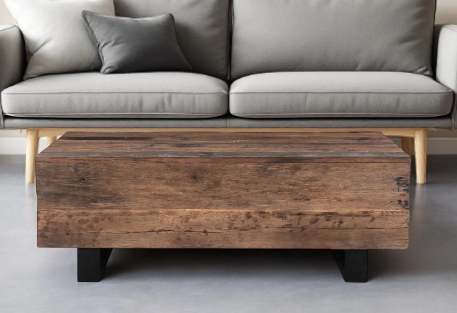 Dark Brown and Black Solid Wood And Metal Distressed Sled Coffee Table By Homeroots - Image 2