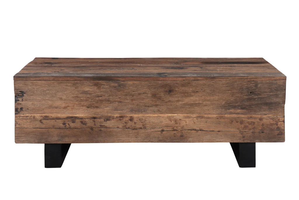 Dark Brown and Black Solid Wood And Metal Distressed Sled Coffee Table By Homeroots - Image 6