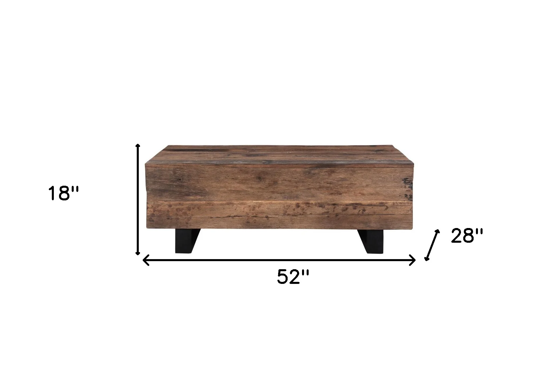 Dark Brown and Black Solid Wood And Metal Distressed Sled Coffee Table By Homeroots - Image 7