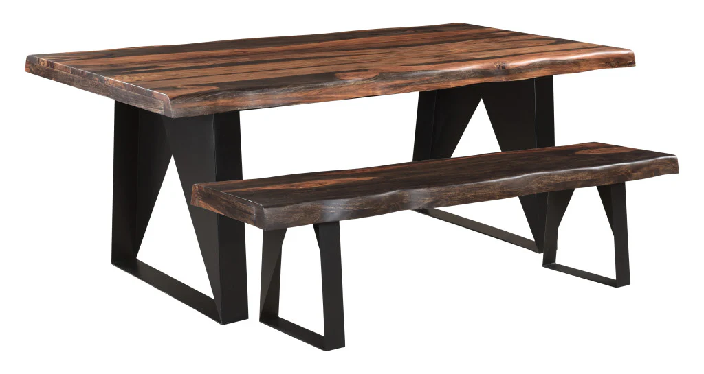 Dark Brown And Black Solid Wood And Metal Sled Base Dining Table By Homeroots - Image 2