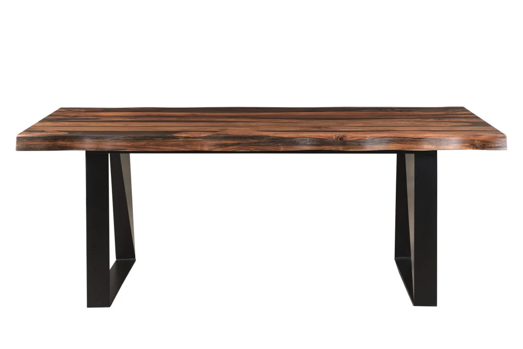 Dark Brown And Black Solid Wood And Metal Sled Base Dining Table By Homeroots - Image 3