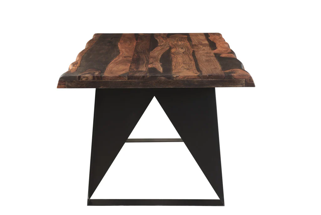 Dark Brown And Black Solid Wood And Metal Sled Base Dining Table By Homeroots - Image 4