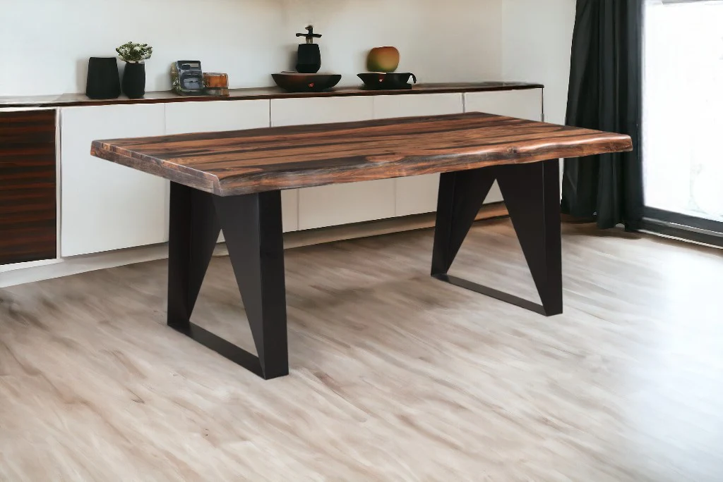 Dark Brown And Black Solid Wood And Metal Sled Base Dining Table By Homeroots - Image 6