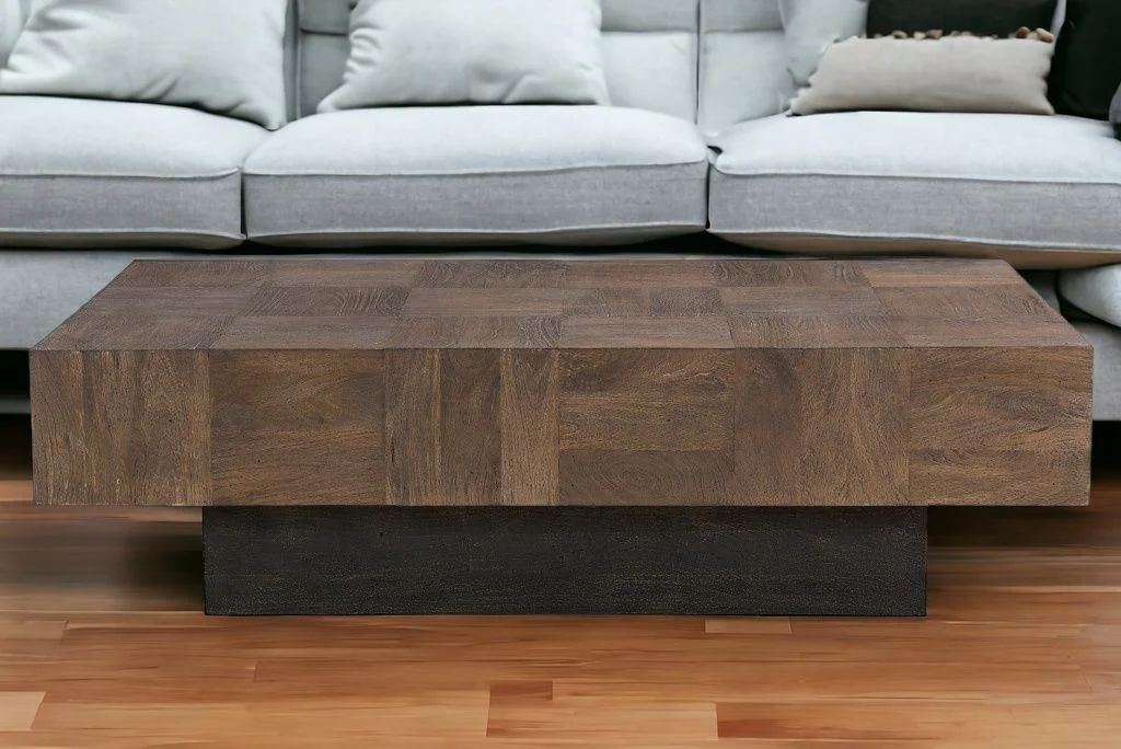 Dark Brown and Black Solid Wood Block Coffee Table By Homeroots - Image 2