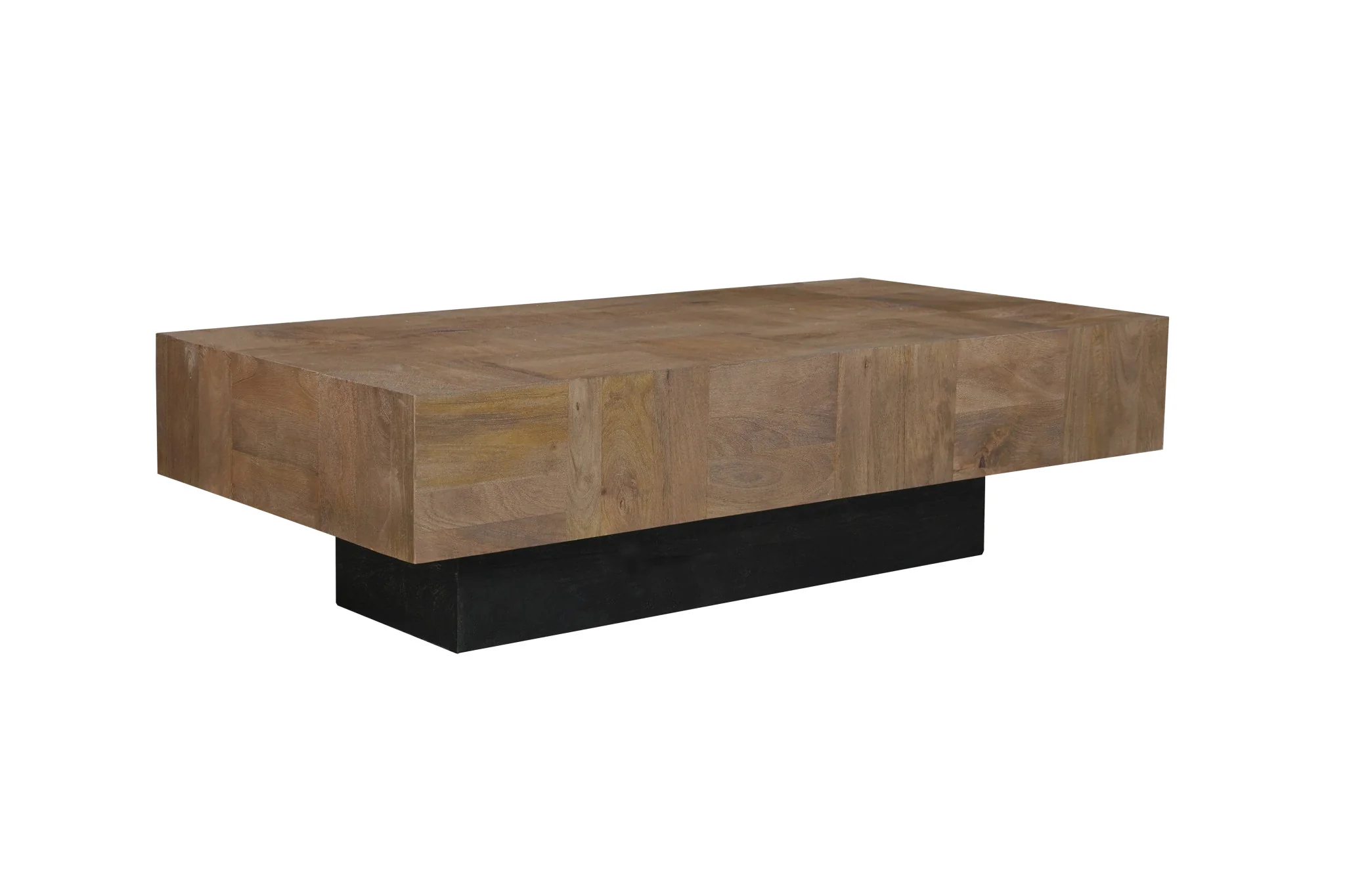 Dark Brown and Black Solid Wood Block Coffee Table By Homeroots - Image 4