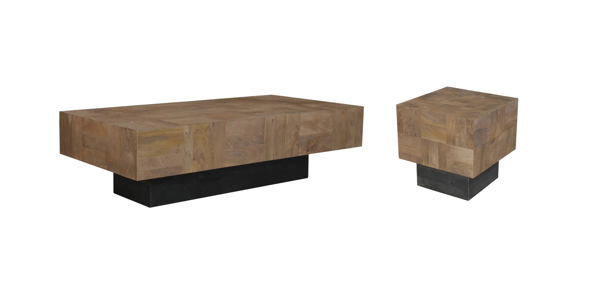 Dark Brown and Black Solid Wood Block Coffee Table By Homeroots - Image 5