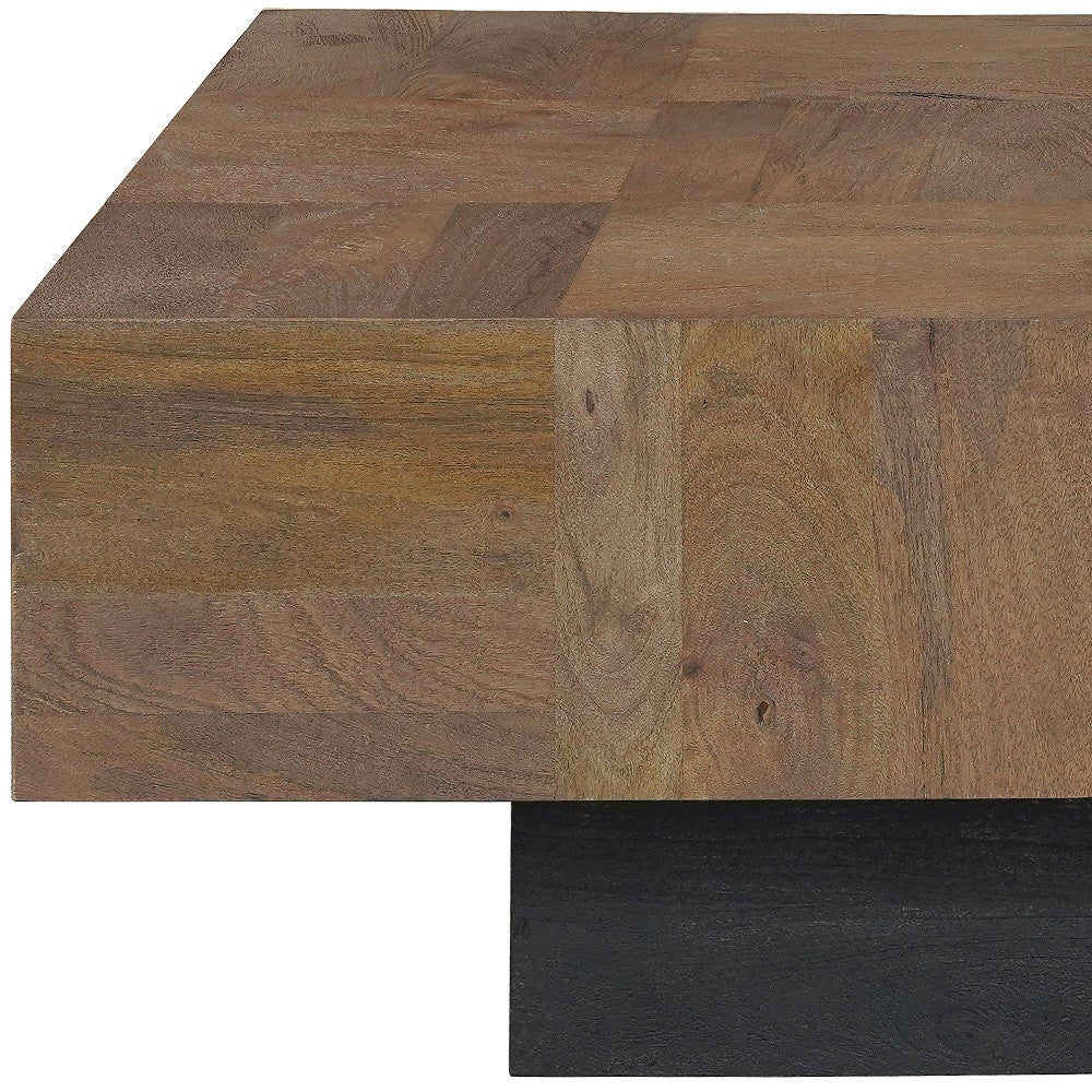 Dark Brown and Black Solid Wood Block Coffee Table By Homeroots - Image 7