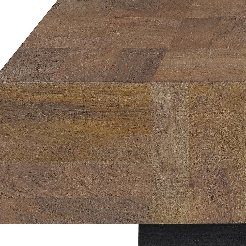 Dark Brown and Black Solid Wood Block Coffee Table By Homeroots - Image 8