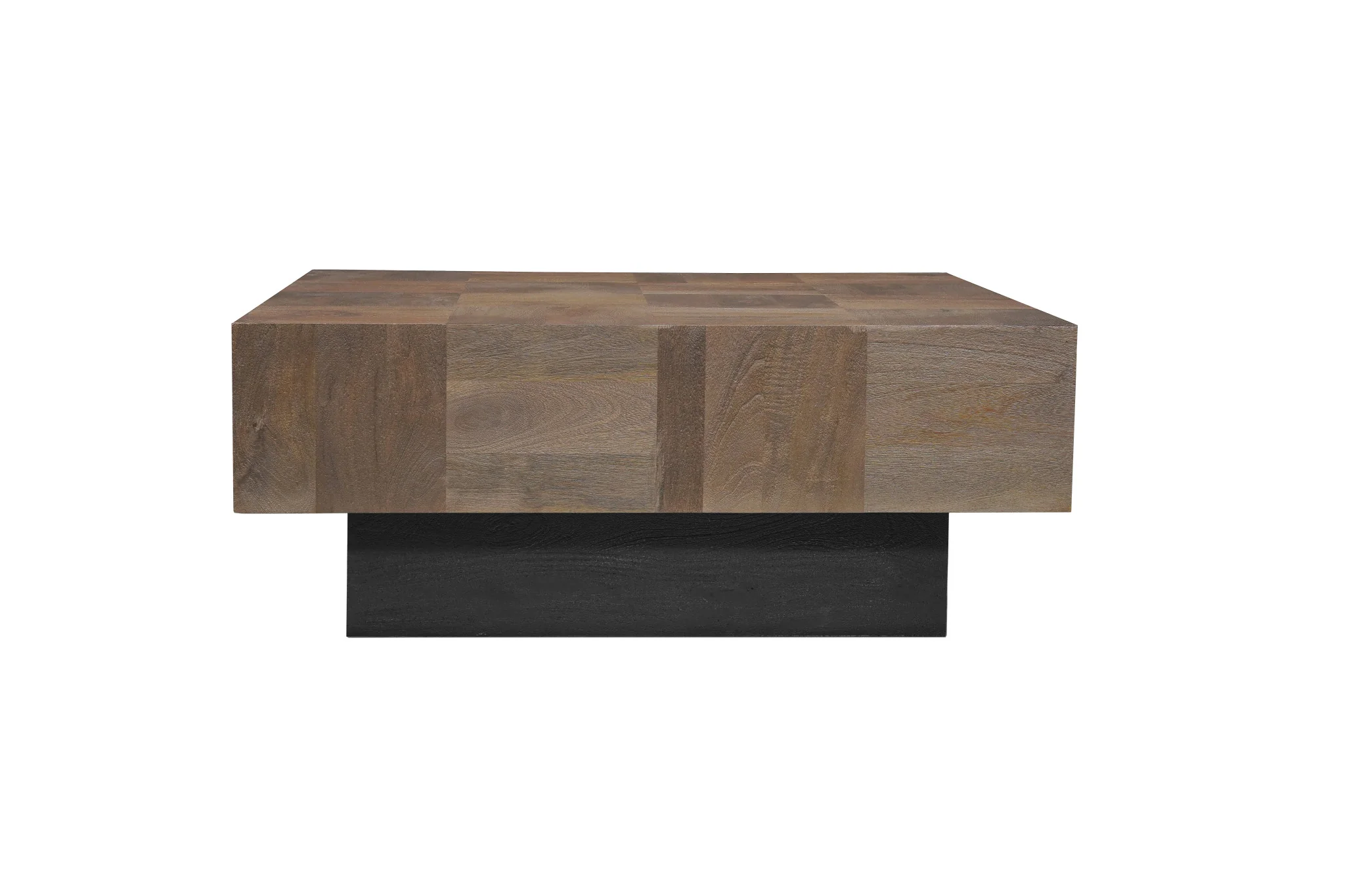 Dark Brown and Black Solid Wood Square Block Coffee Table By Homeroots - Image 2