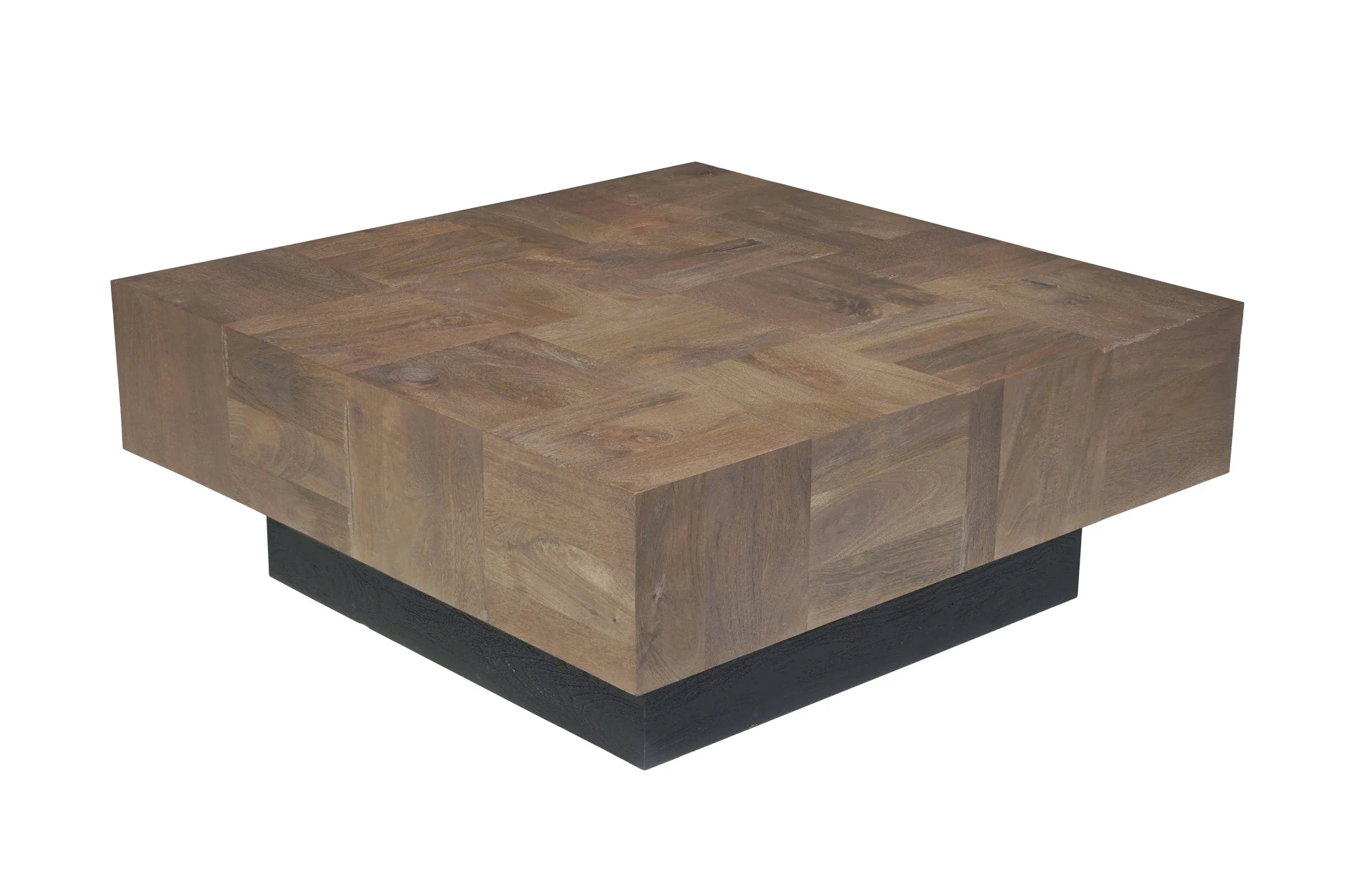 Dark Brown and Black Solid Wood Square Block Coffee Table By Homeroots - Image 3