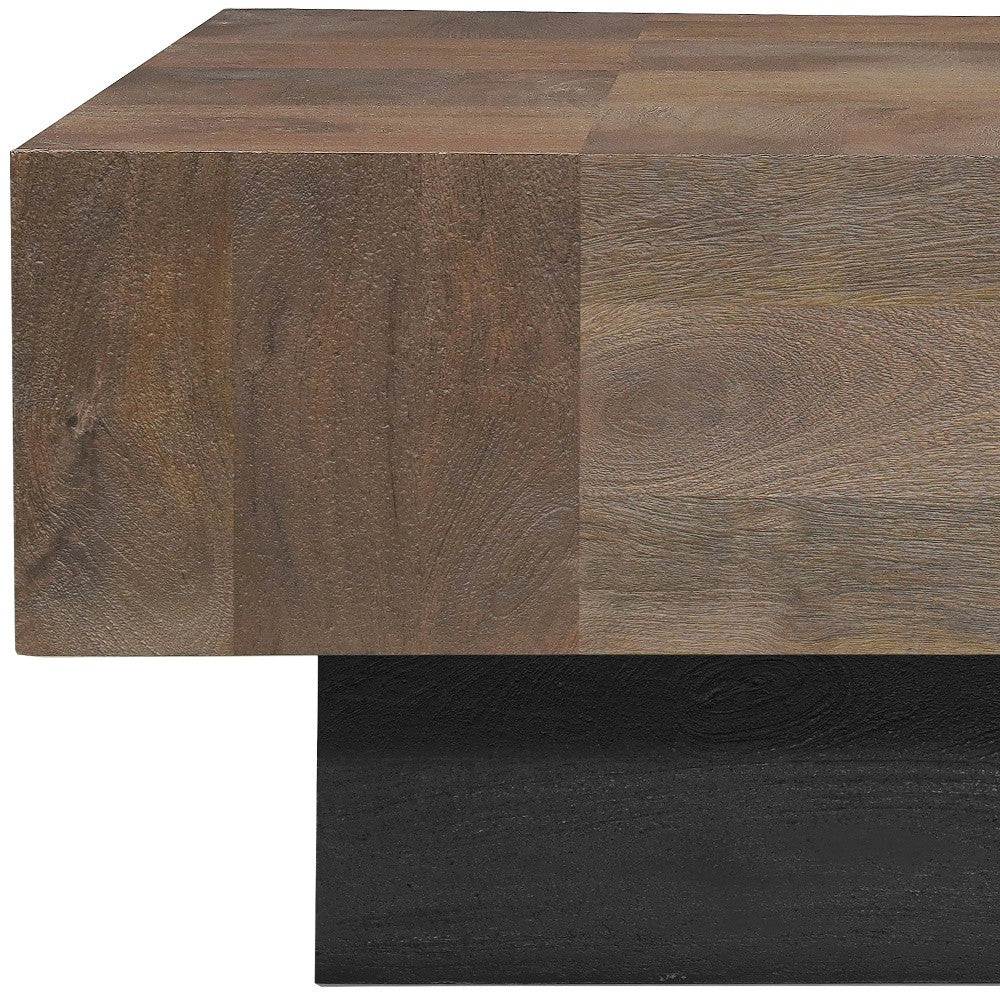 Dark Brown and Black Solid Wood Square Block Coffee Table By Homeroots - Image 6